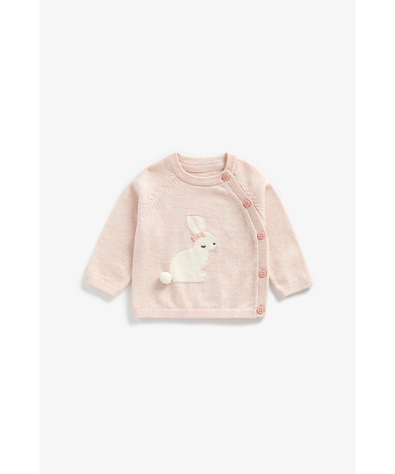 Mothercare | Girls Full Sleeves Sweater Pom Pom Bunny Detail - Pink