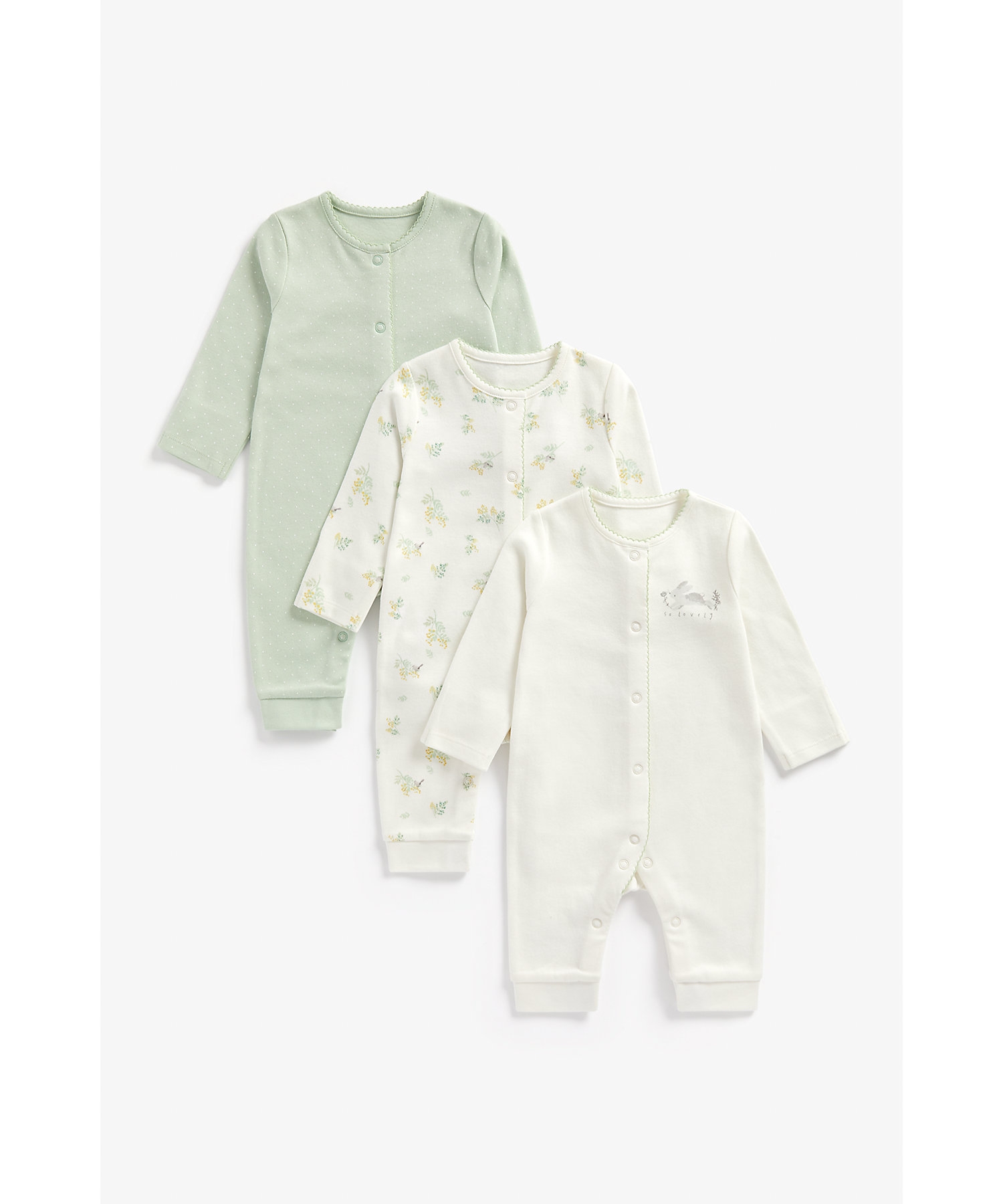 Mothercare | Girls Full Sleeves Sleepsuits - Pack of 3 - Multicolor