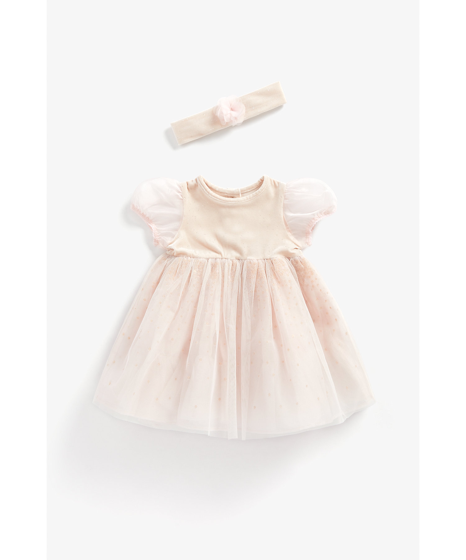 Mothercare | Girls Hal Sleeves Party Dress And Headband Set Sequin Detail - Pink