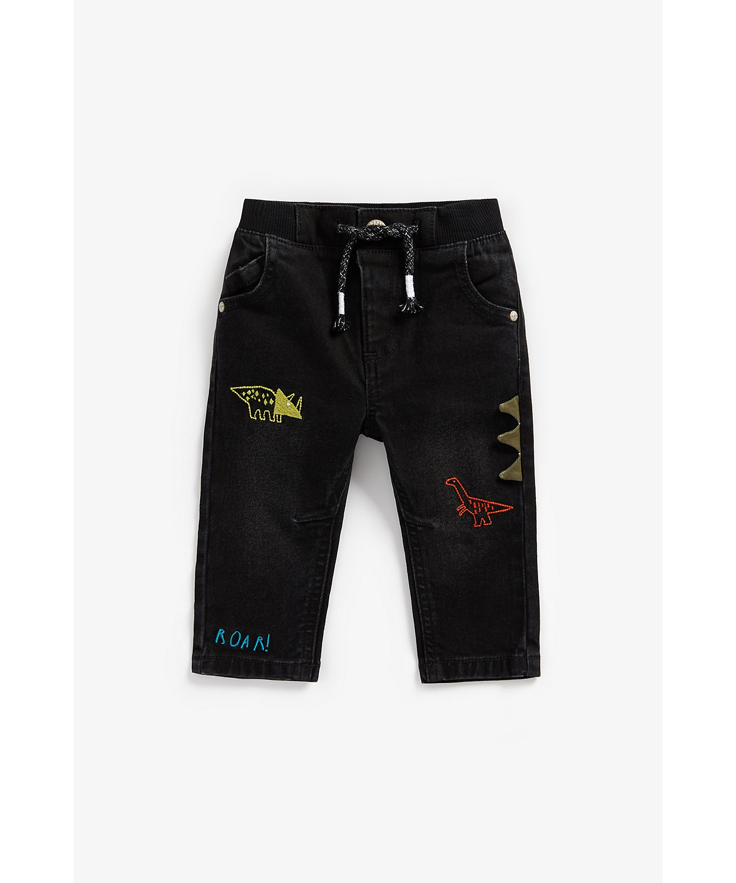 Boys Jeans Dino Embroidery And 3D Spikes - Black