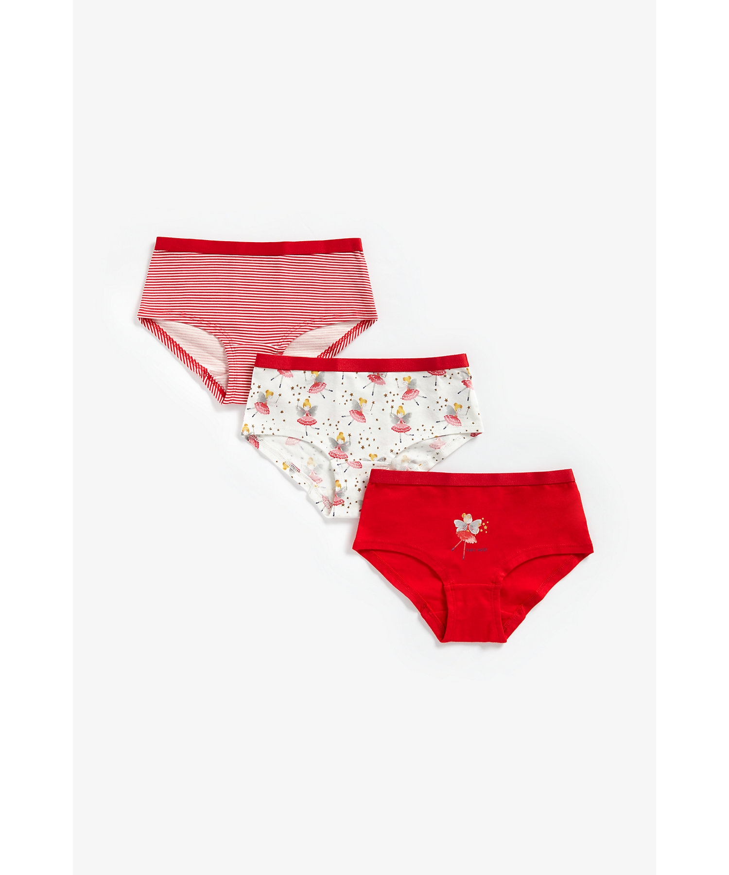 Mothercare | Girls Briefs Striped And Fairy Print - Pack Of 3 - Multicolor