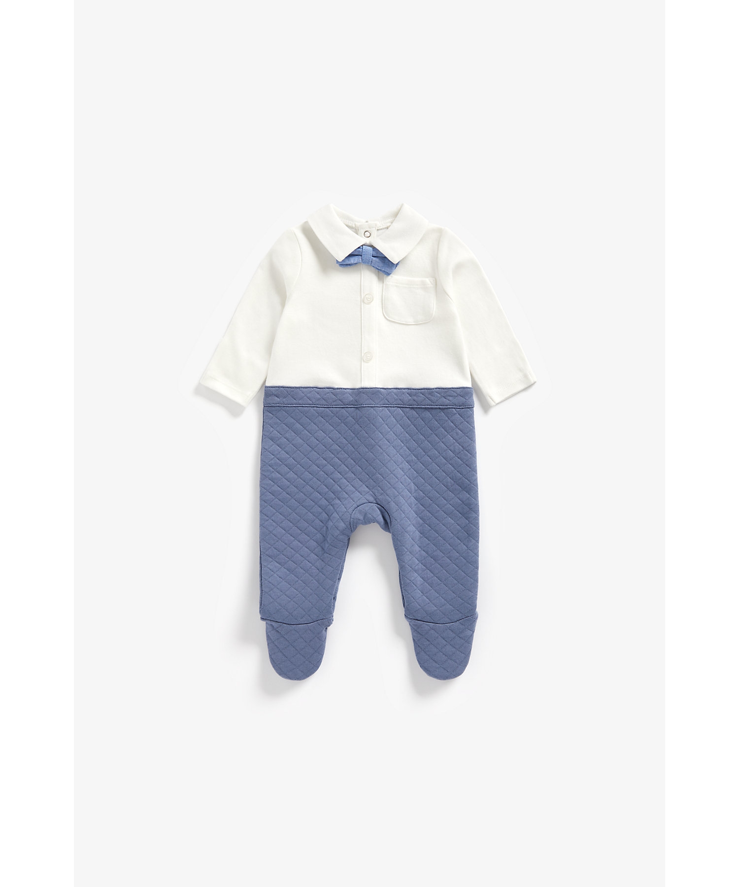 Mothercare | Boys Full Sleeves Mock Romper With Bow Tie - Blue