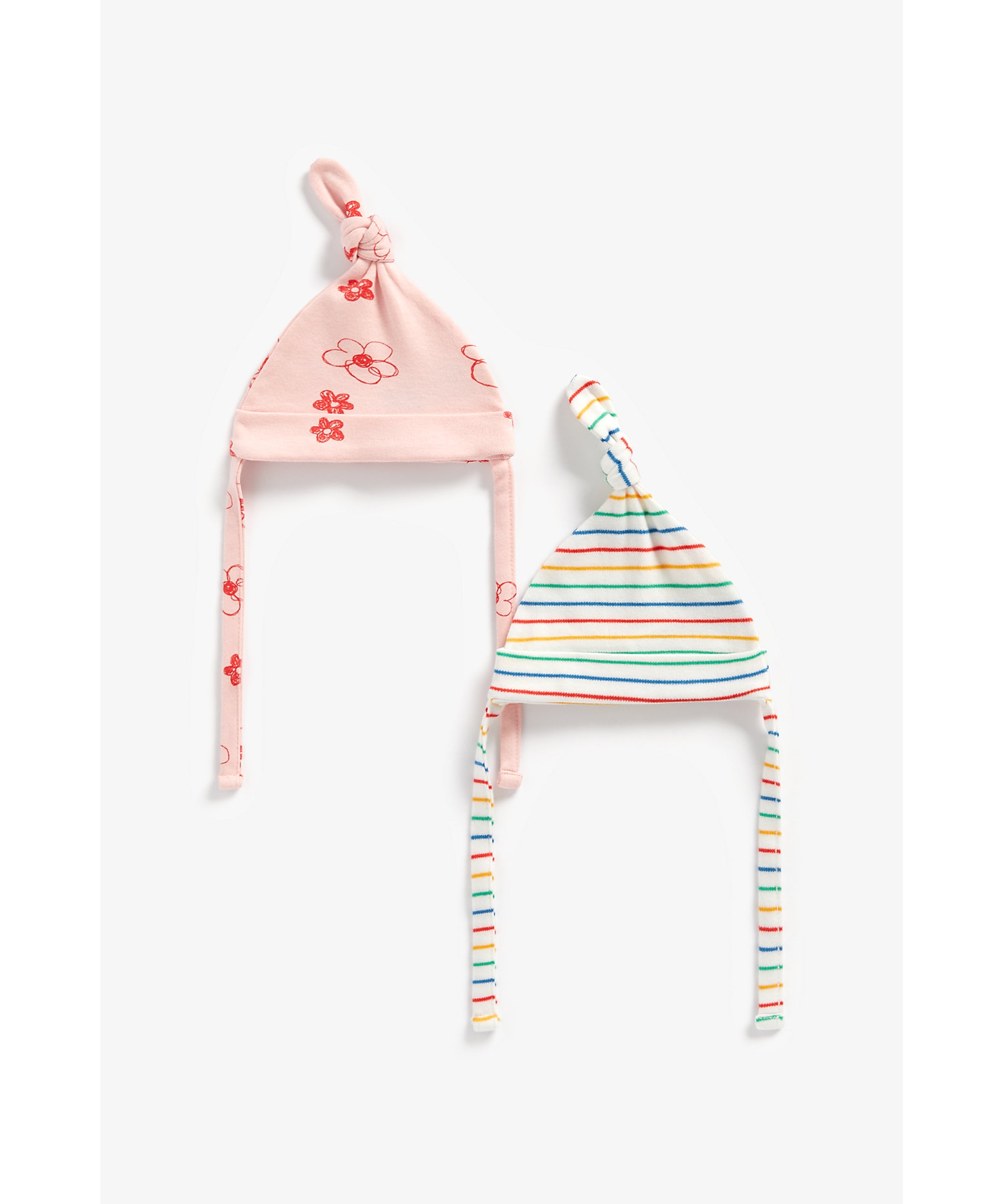 Mothercare | Girls Top-Knot Hats Striped And Flower Print - Pack Of 2 - Multicolor