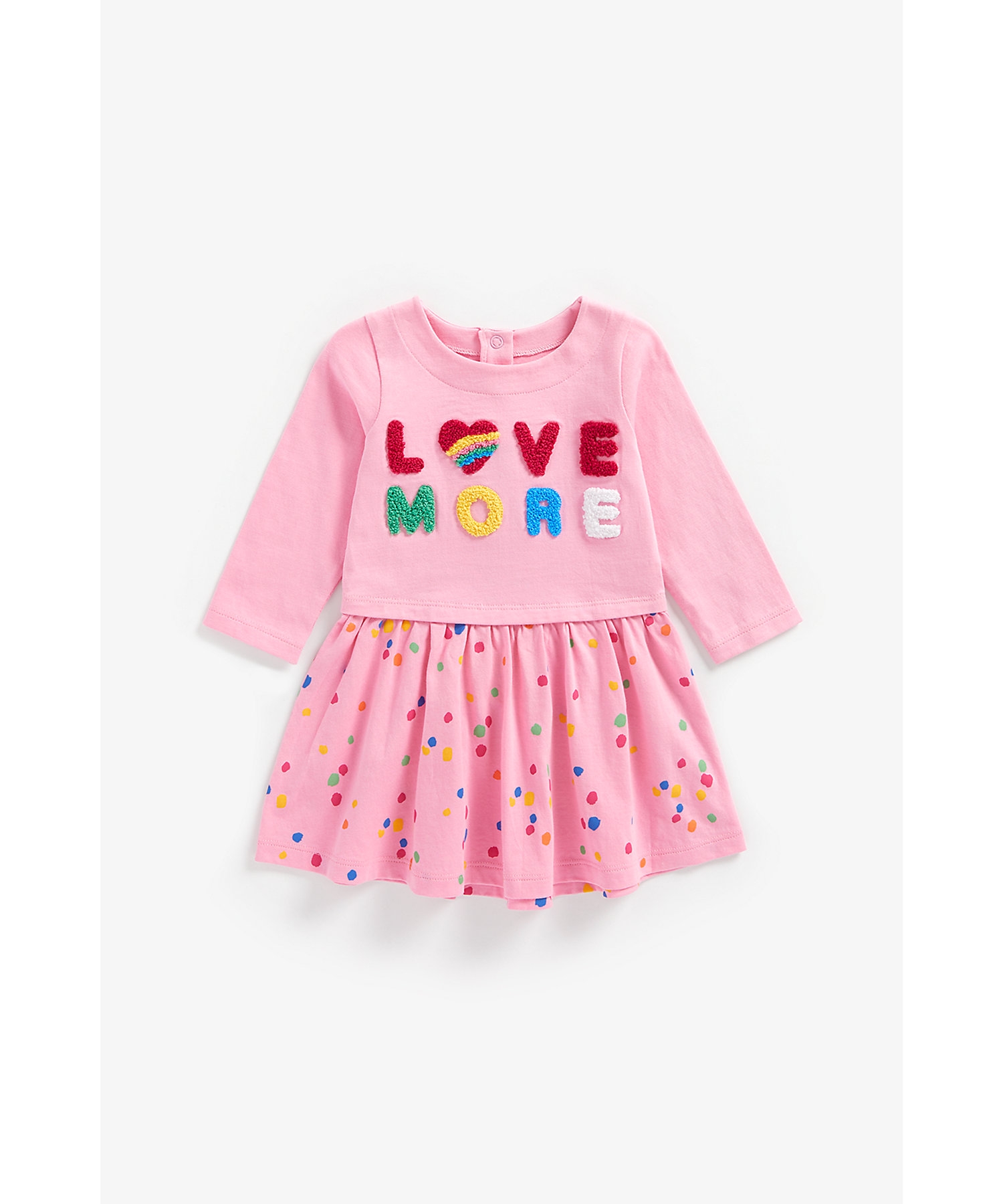 Mothercare | Girls Full Sleeves Dress Text Patchwork - Pink