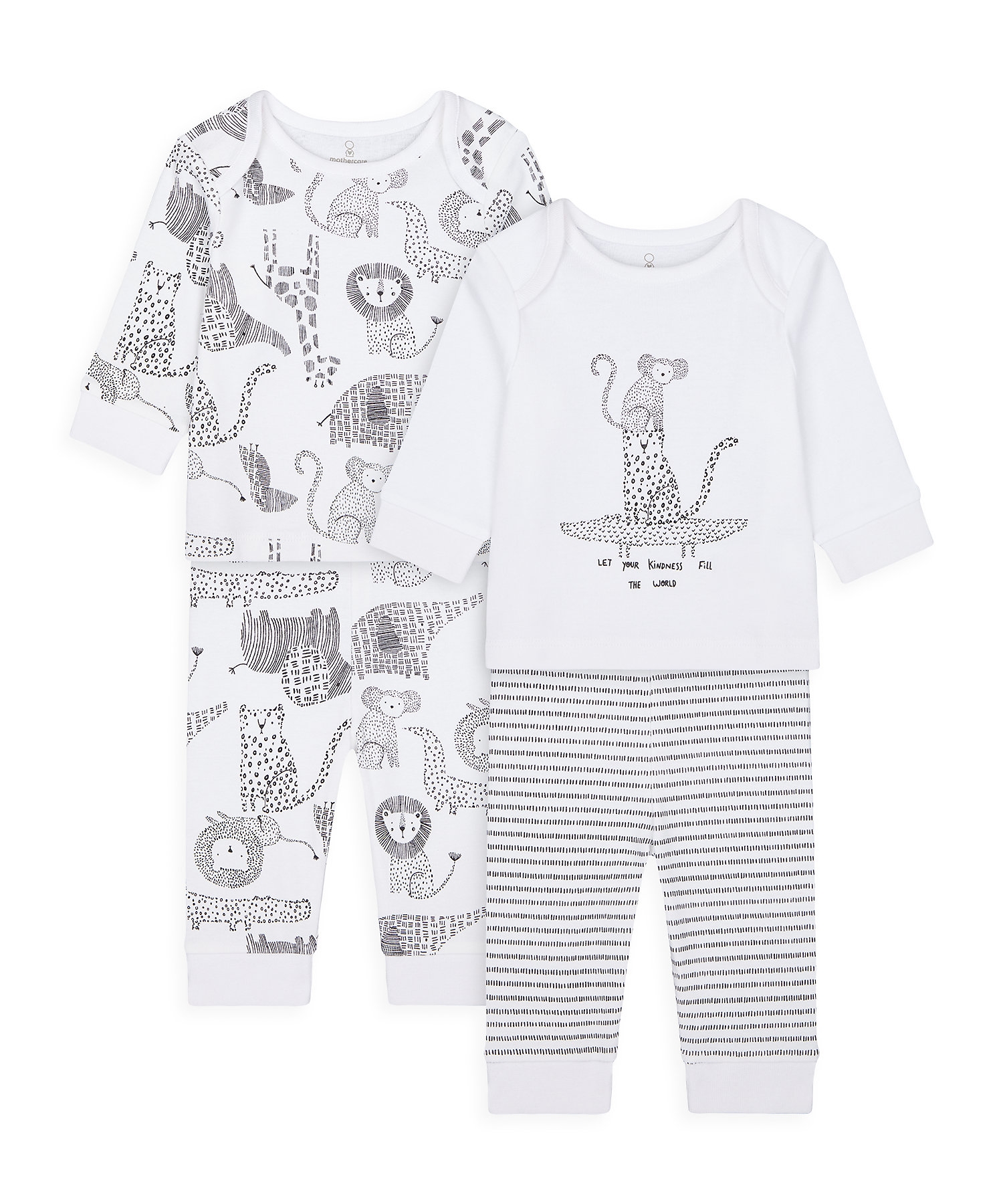 Mothercare | Unisex Full Sleeves Pyjama Set Animal Print - Pack Of 2 - White