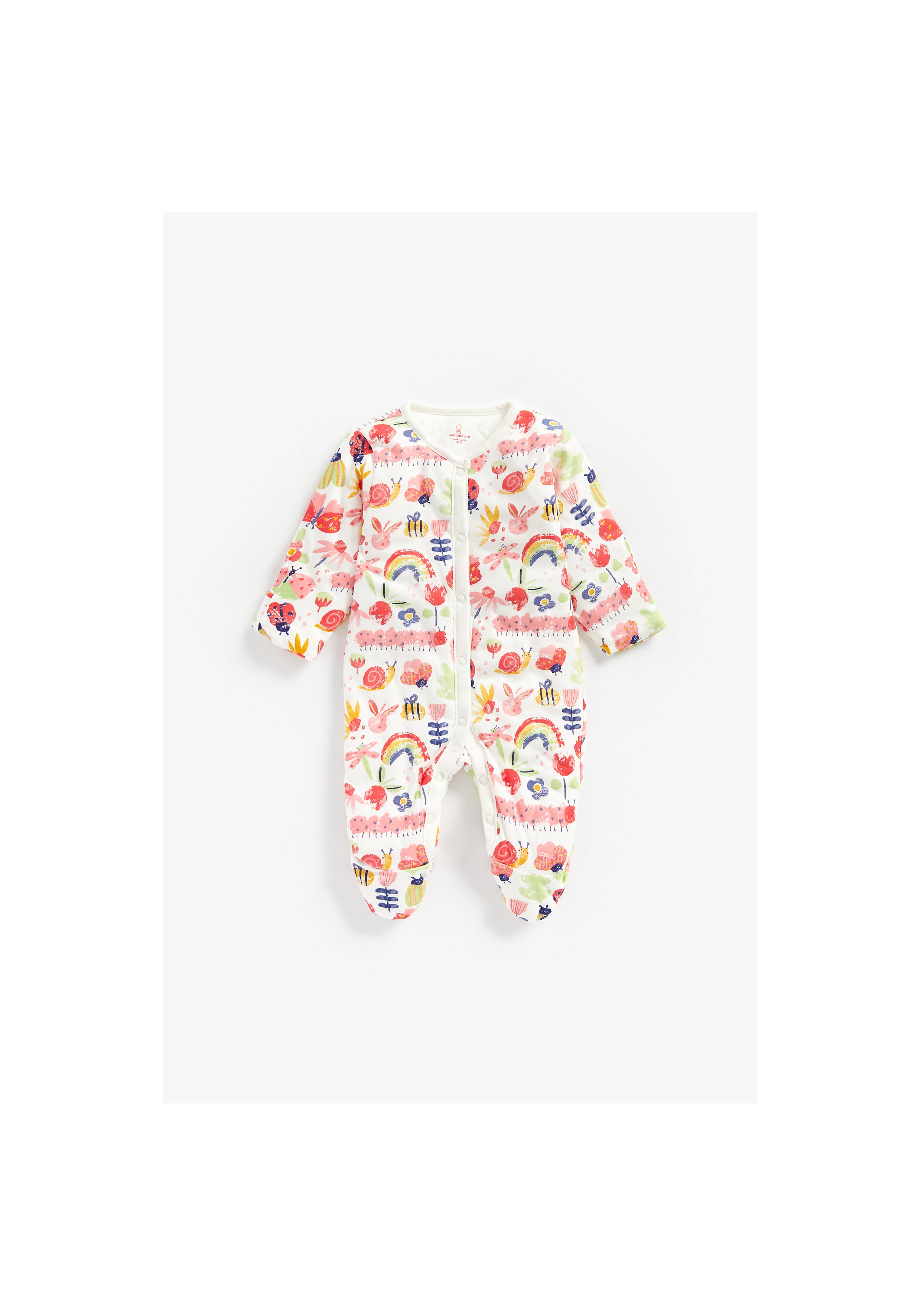 Mothercare | Girls Full Sleeves Wadded Sleepsuit Bug Print - Multicolor