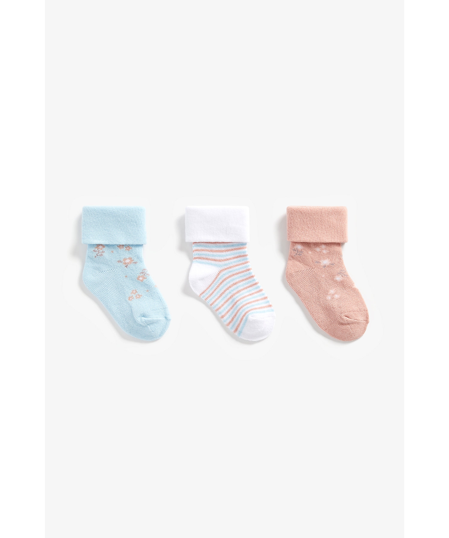 Mothercare | Girls Socks Striped And Floral Design - Pack Of 3 - Multicolor