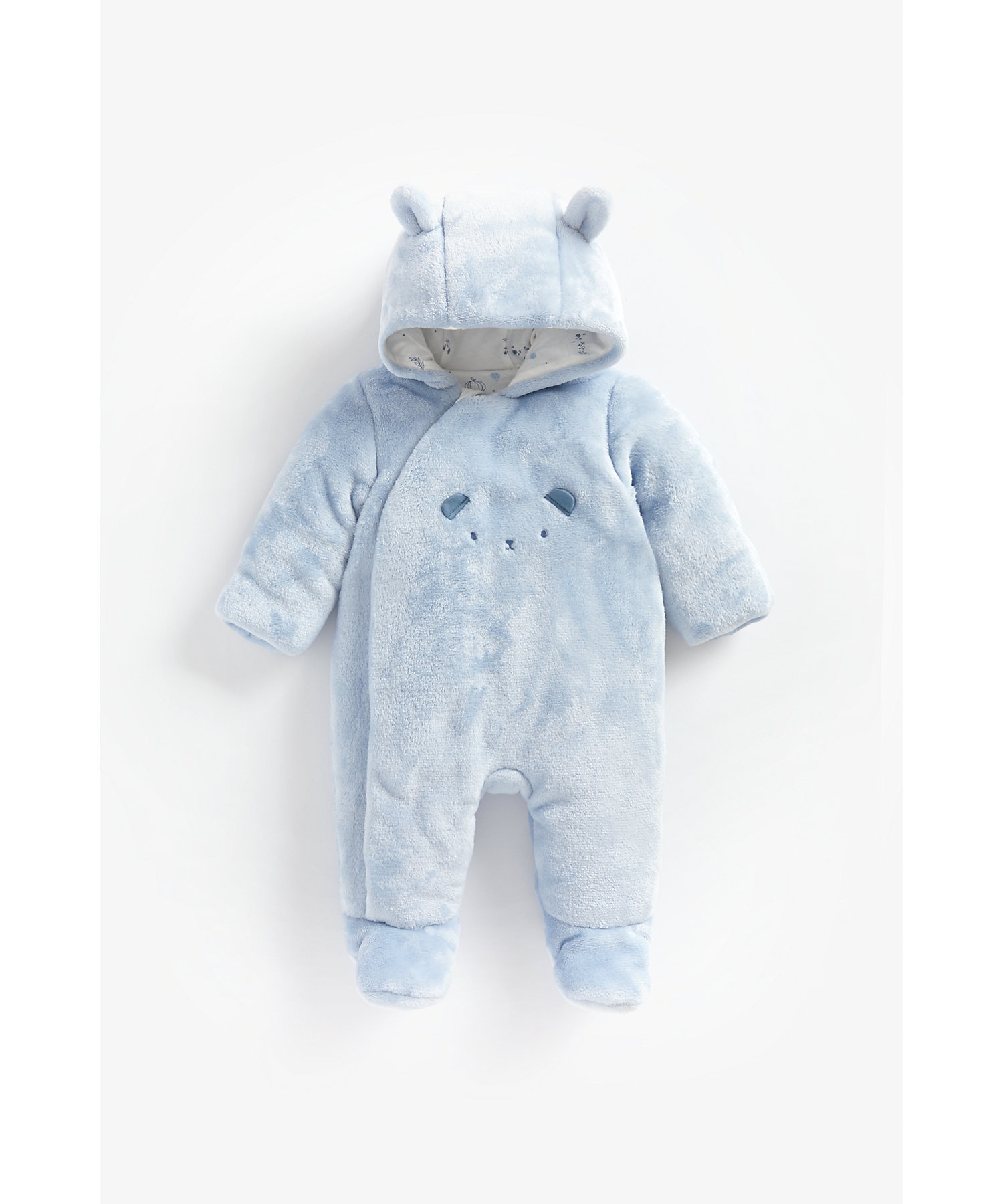 Mothercare | Boys Full Sleeves Fluffy Snowsuit Bear 3D Details - Blue