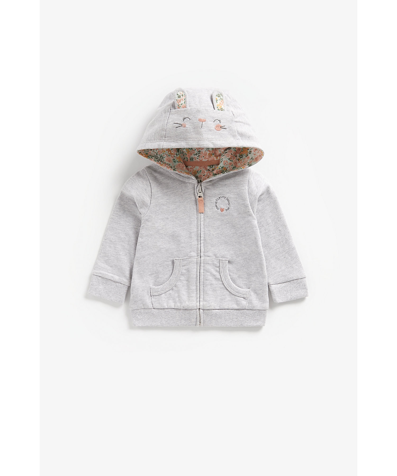 Mothercare | Girls Full Sleeves Hooded Sweatshirt 3D Bunny Ear Details - Grey