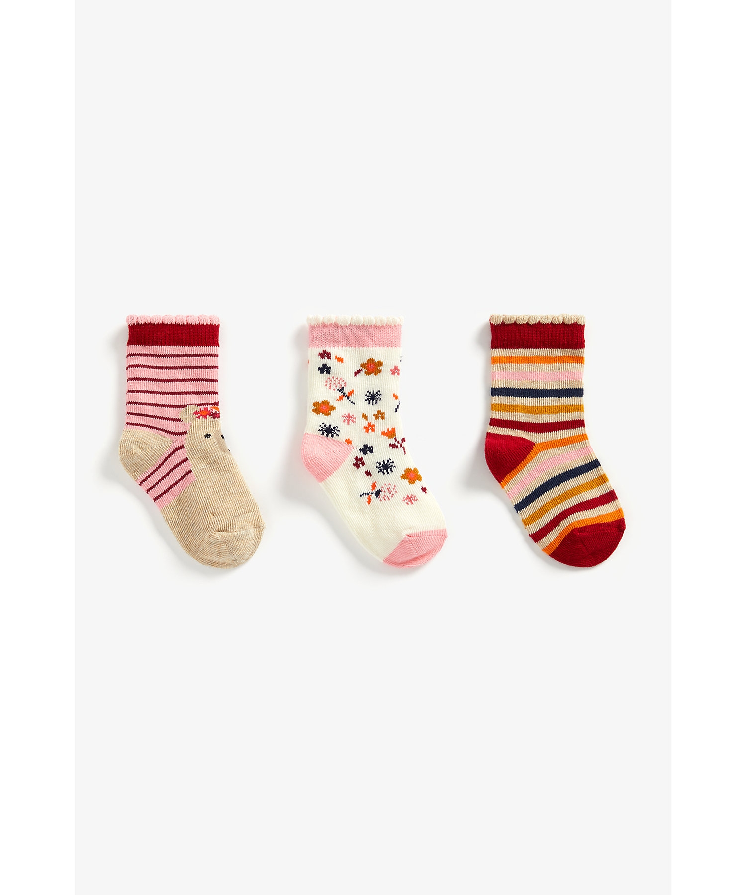 Mothercare | Girls Socks Striped And Floral Design - Pack Of 3 - Multicolor