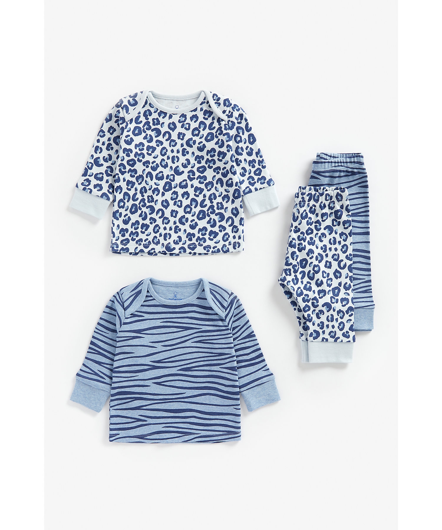 Mothercare | Boys Full Sleeves Pyjama Set Animal Print - Pack Of 2 - Blue