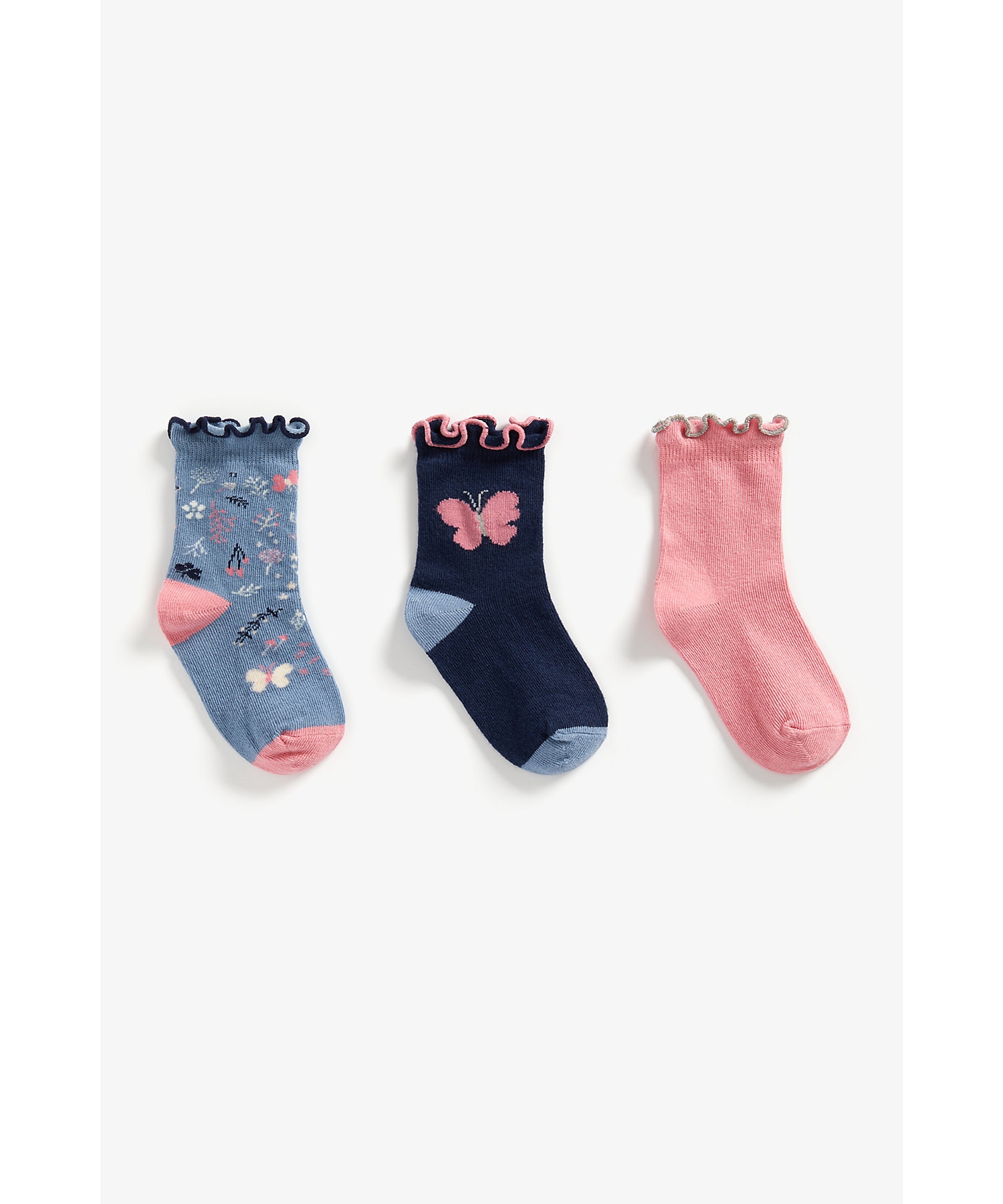 Mothercare | Girls Socks Butterfly Design - Pack Of 3 - Multicolor