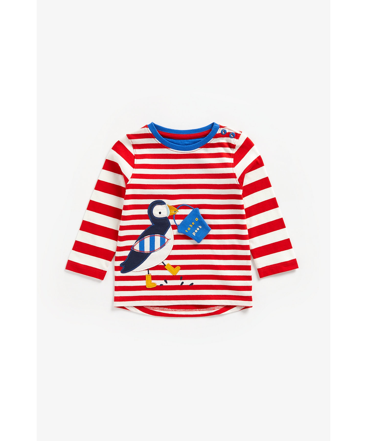 Mothercare | Boys Full Sleeves Lift-The-Flap T-Shirt Bird Patchwork - Red