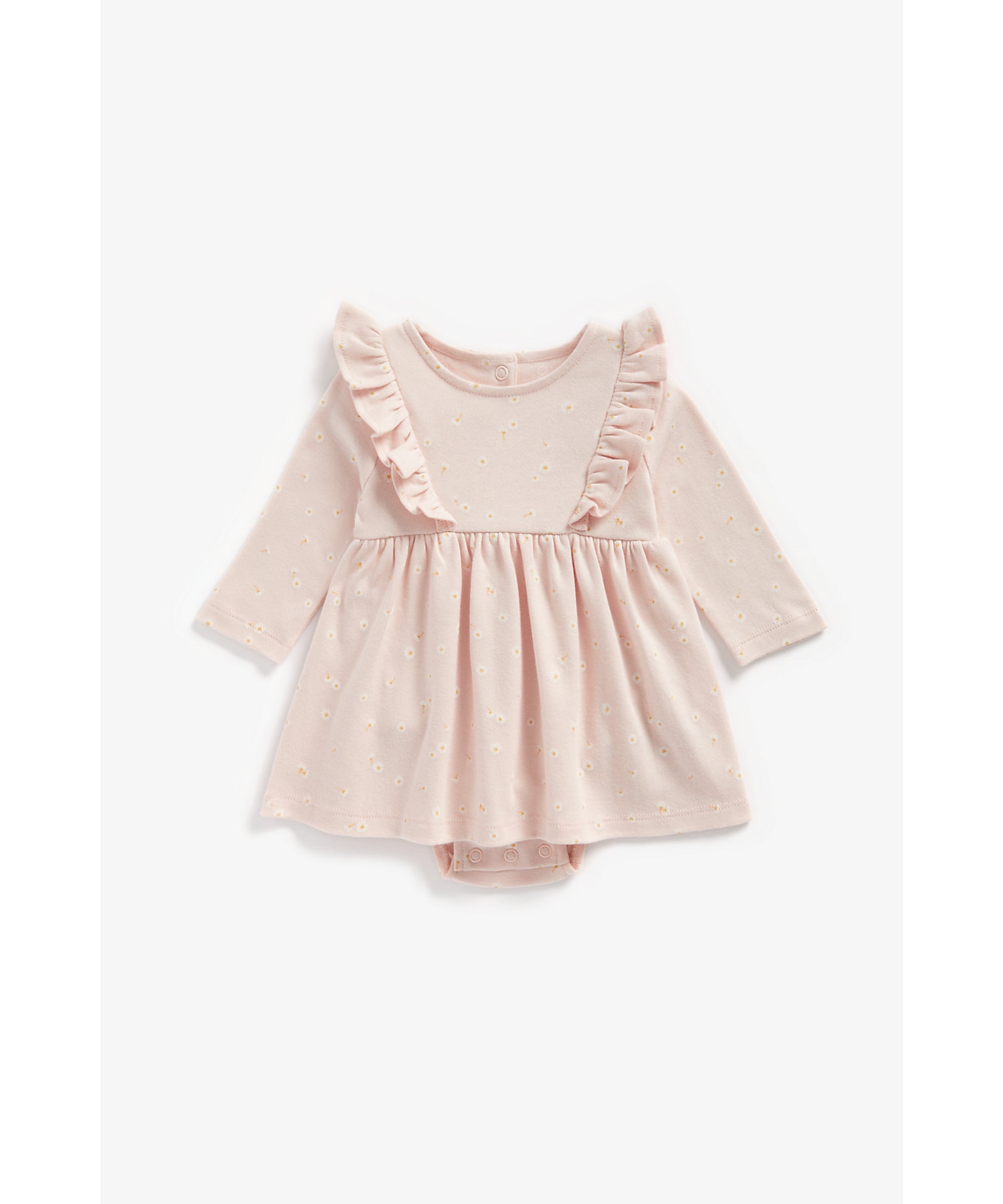 Mothercare | Girls Full Sleeves Frilled Romper Dress Floral Print - Pink