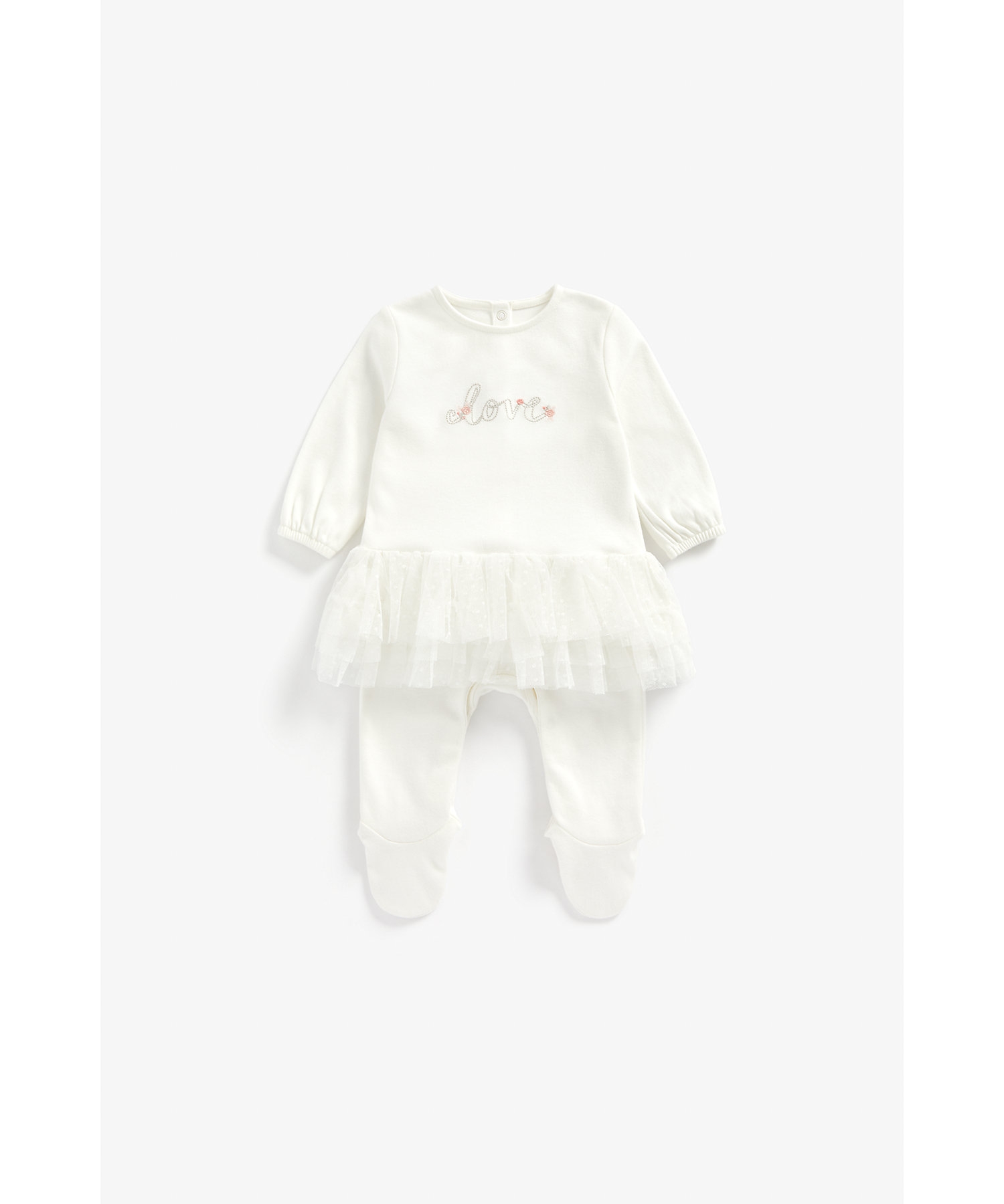 Mothercare | Girls Full Sleeves Frock Style Romper Embroidered - White