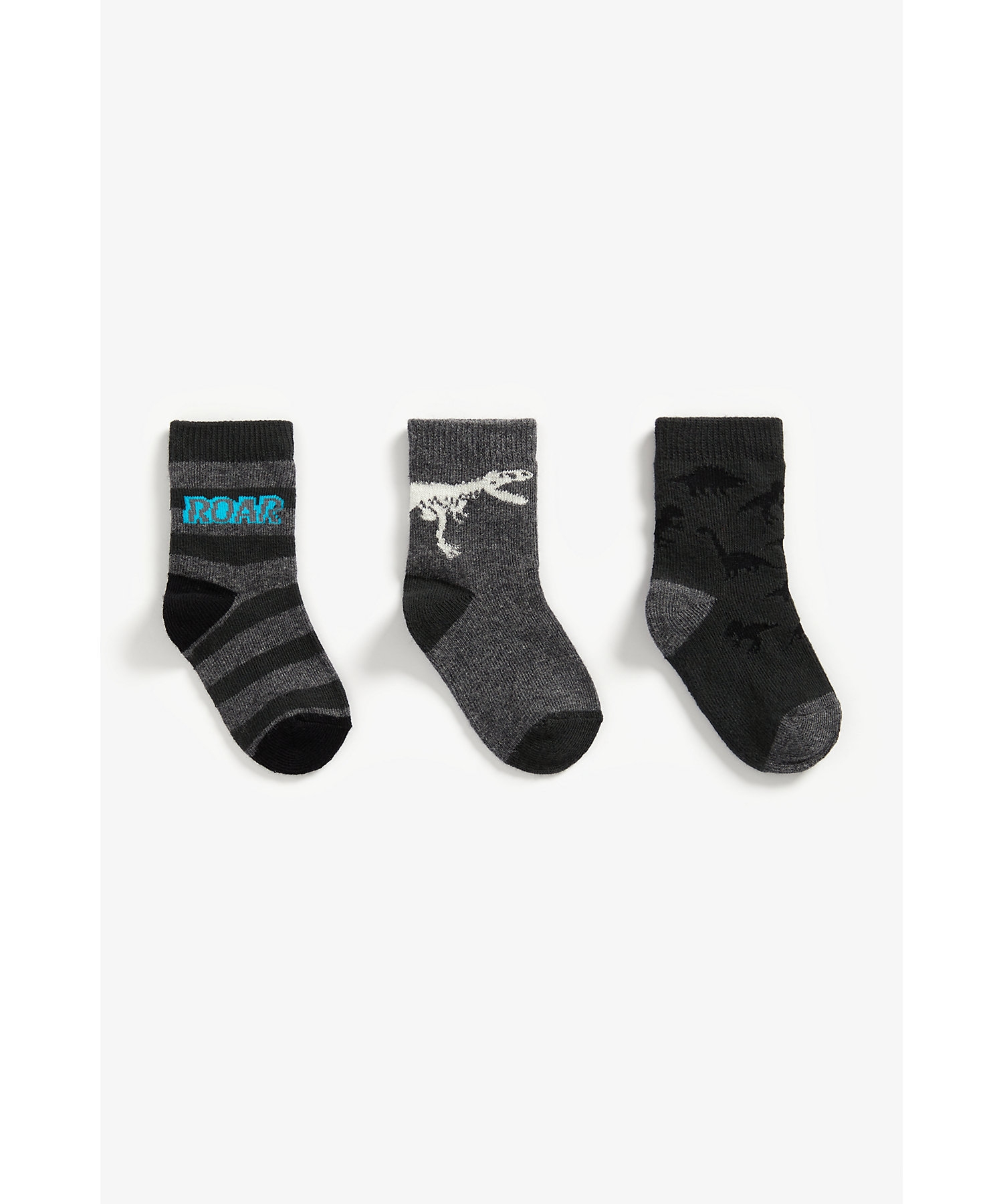 Boys Socks Striped And Dino Design - Pack Of 3 - Grey