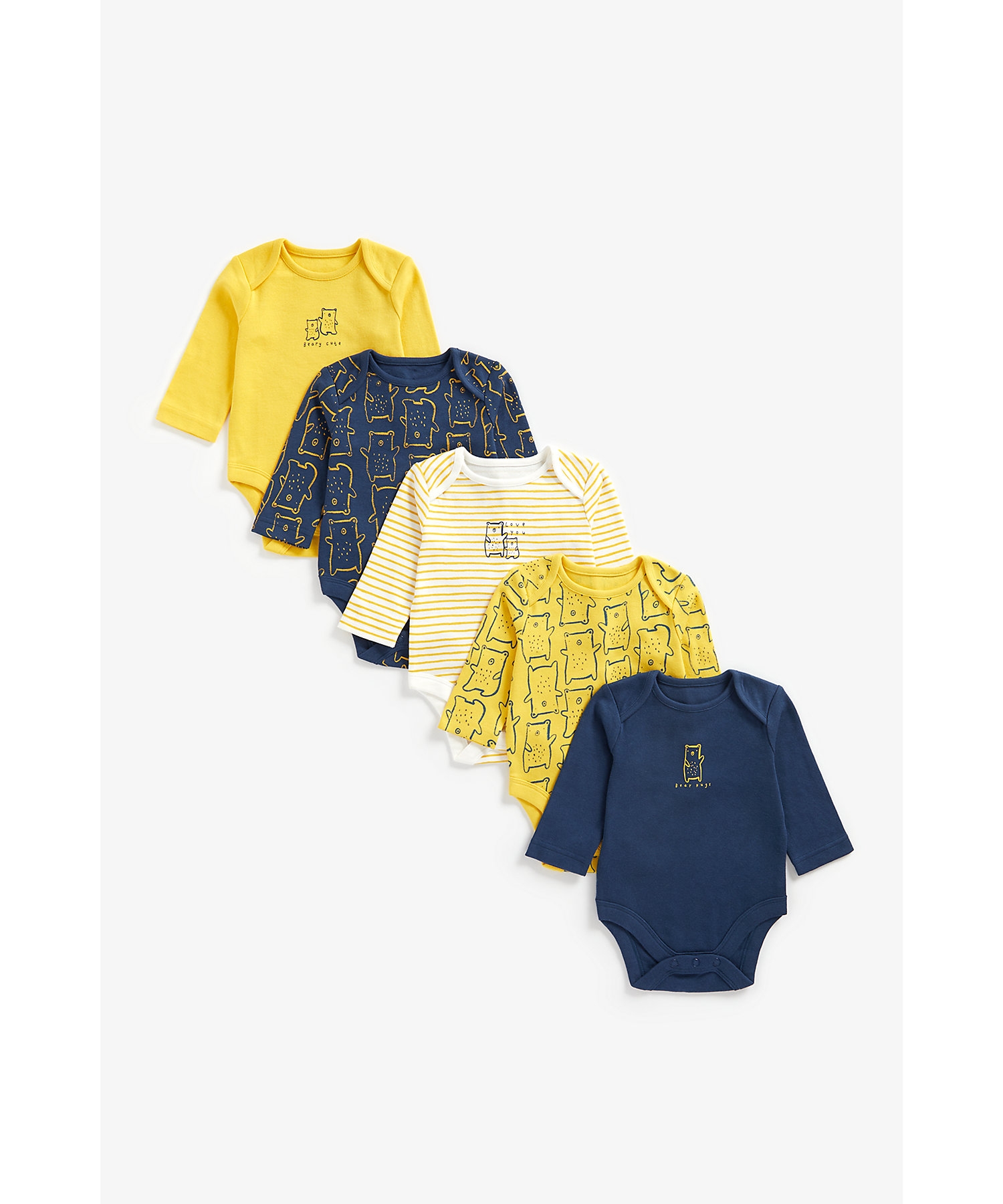 Mothercare | Boys Full Sleeves Bodysuit Striped And Bear Print - Pack Of 5 - Multicolor