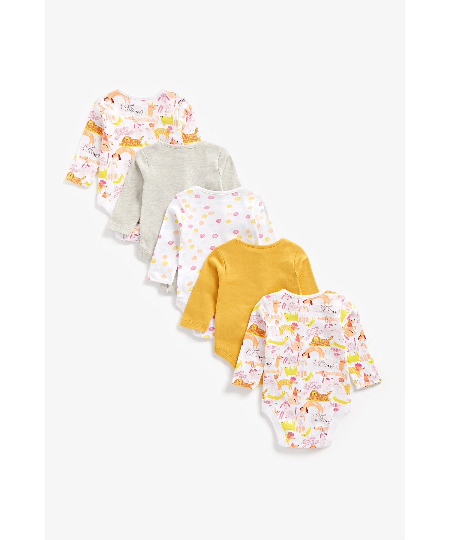 Girls Full Sleeves Bodysuit Dog Print - Pack Of 5 - Multicolor