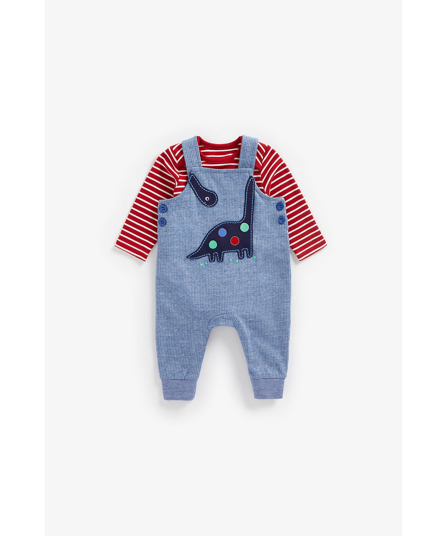 Boys Full Sleeves Dungaree Set Dino Patchwork - Blue