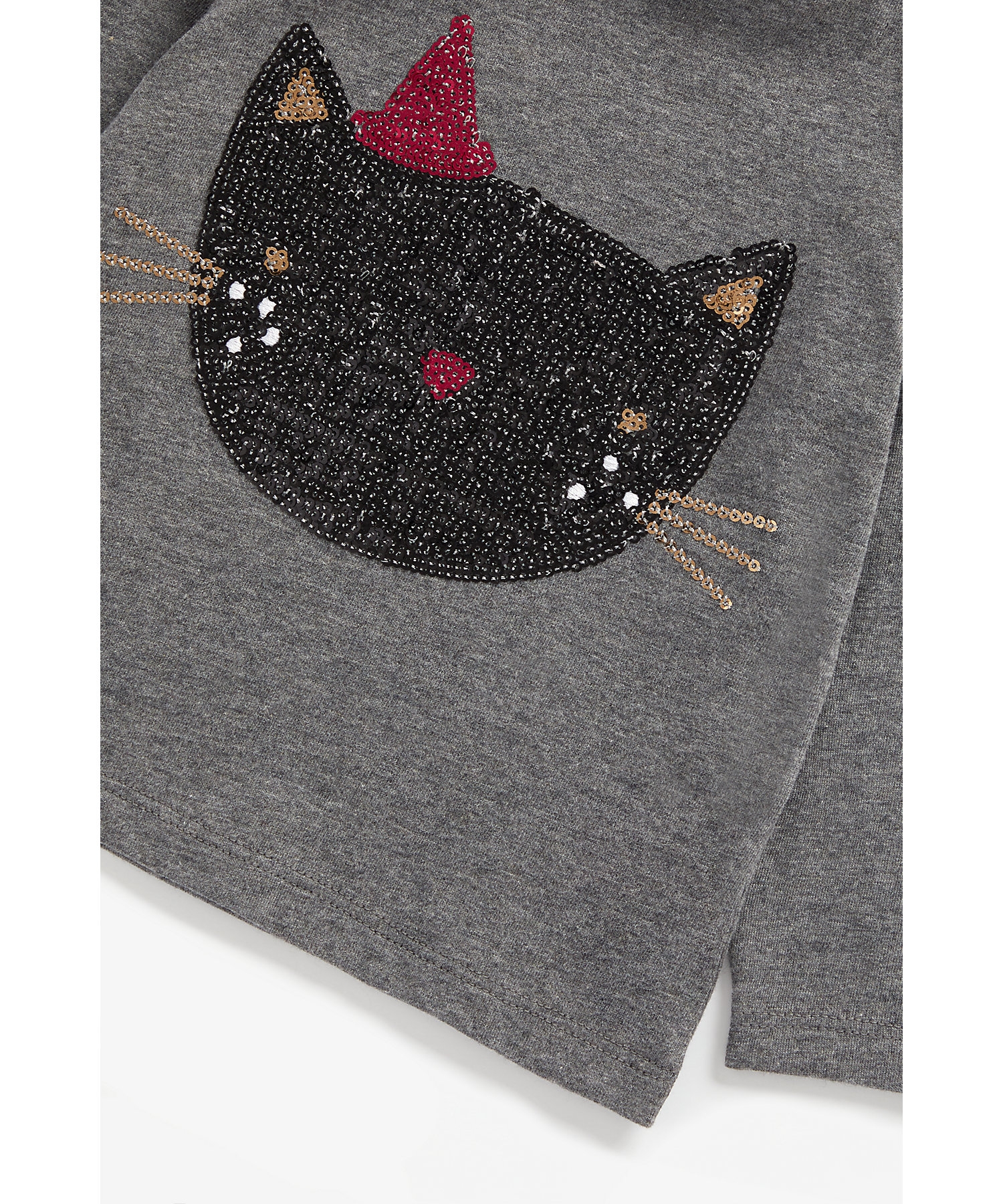 Girls Full Sleeves T-Shirt Cat Sequin Detail - Grey