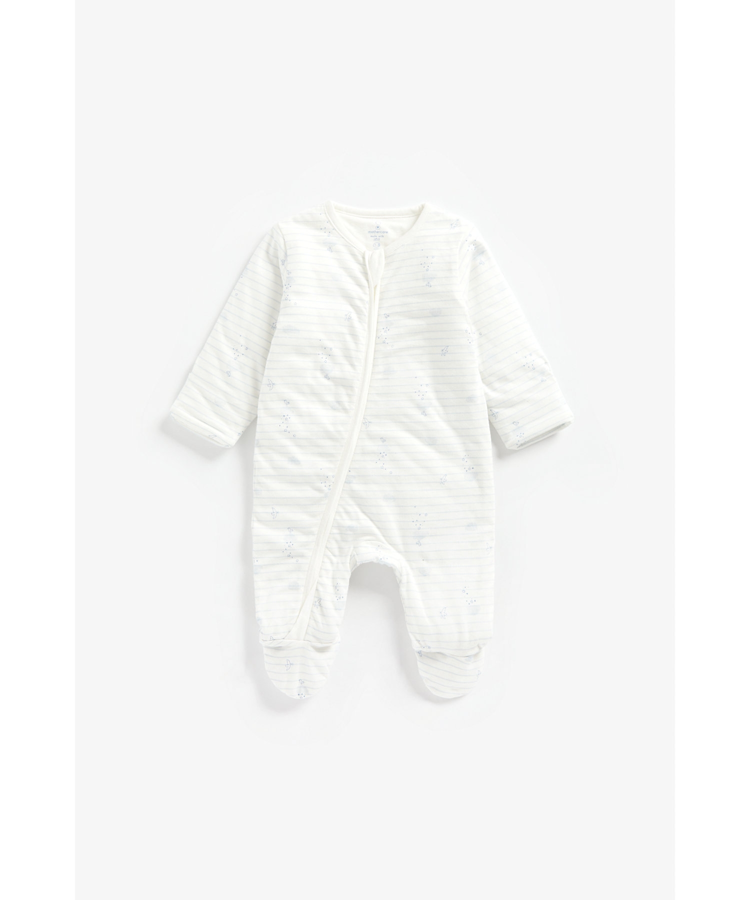 Mothercare | Boys Full Sleeves Wadded Sleepsuit Striped - White