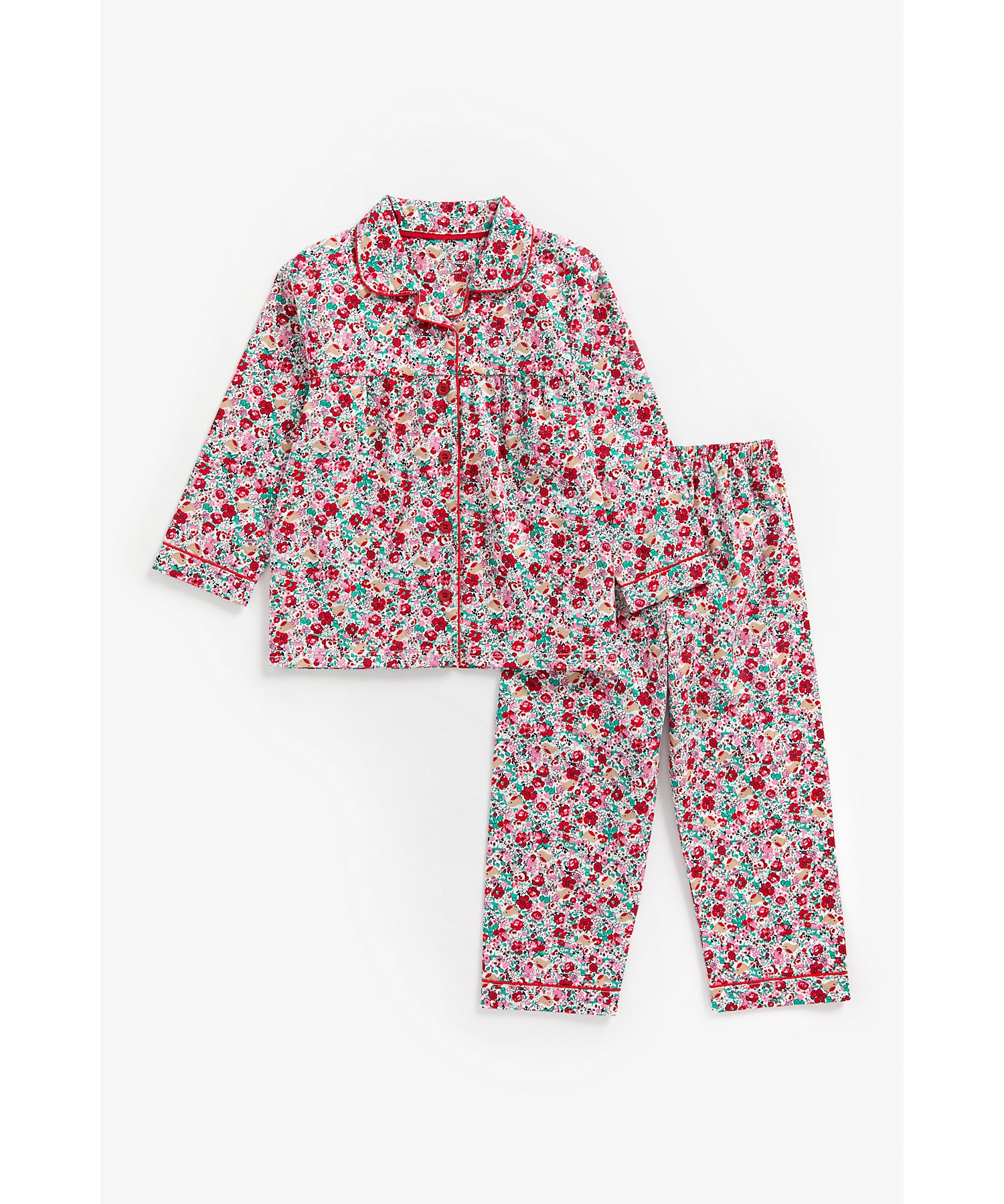 Mothercare | Girls Full Sleeves Pyjama Set Floral Print - Red