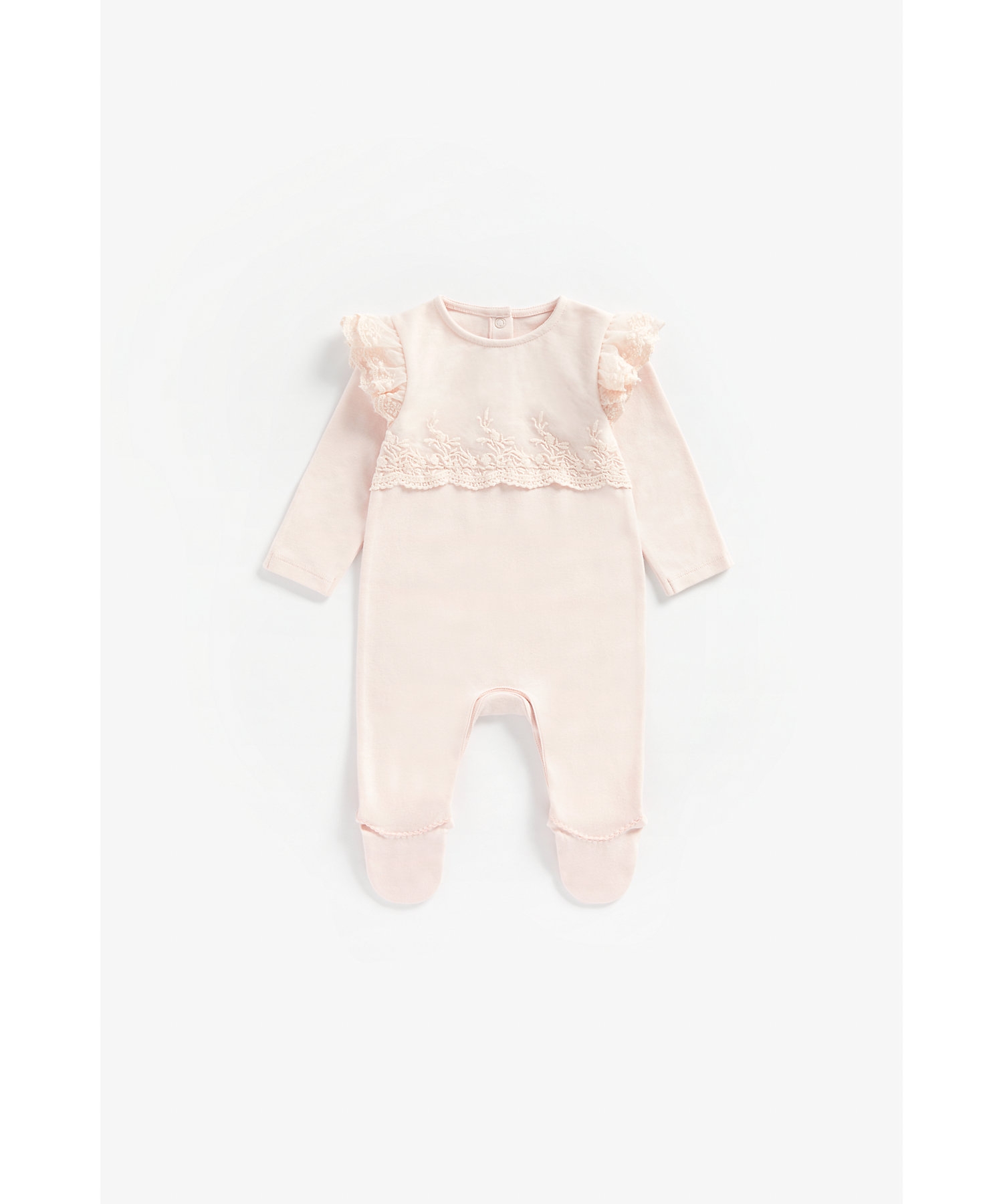 Mothercare | Girls Full Sleeves Romper Lace Detail - Pink
