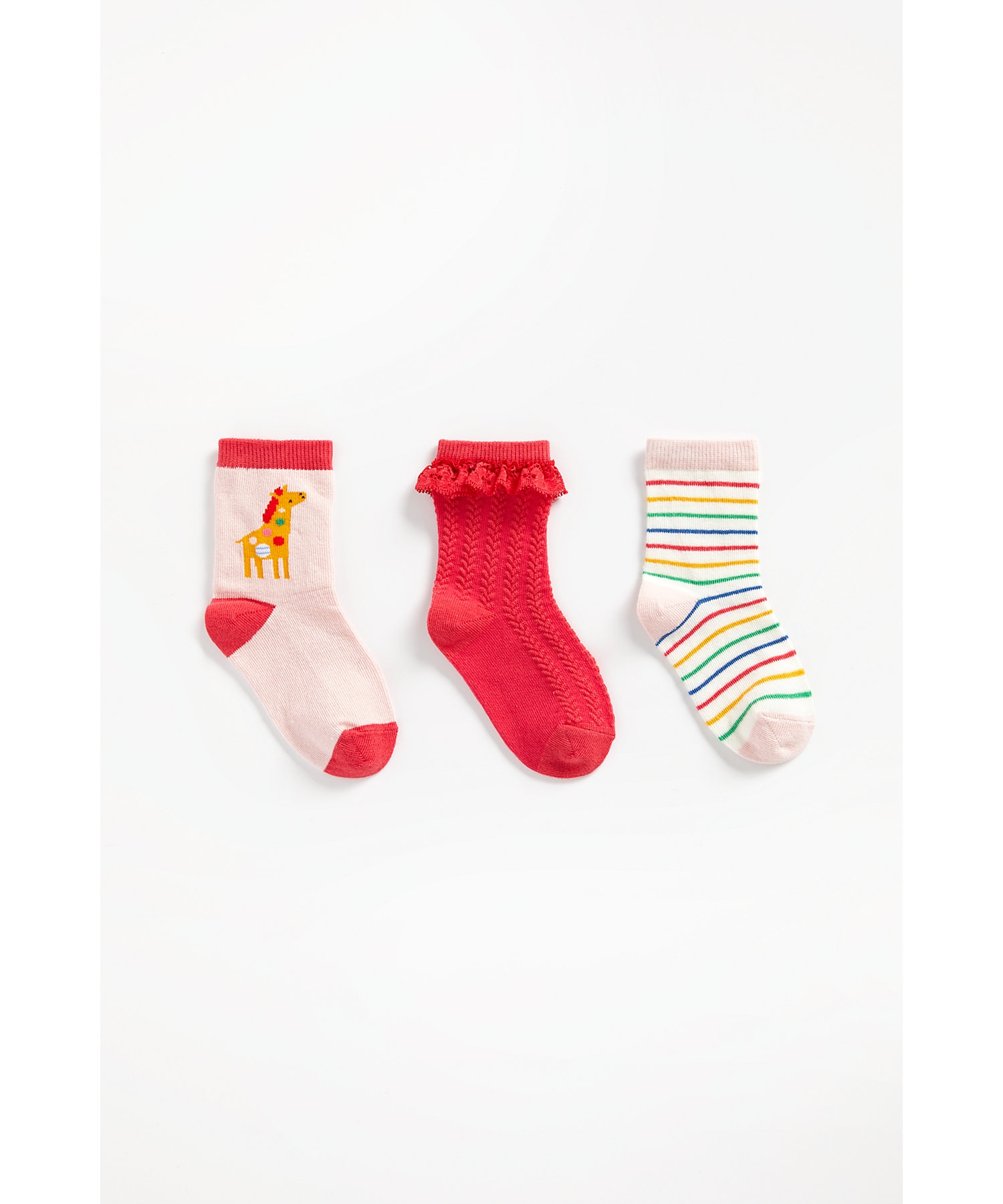 Mothercare | Girls Socks Striped And Giraffe Design - Pack Of 3 - Multicolor