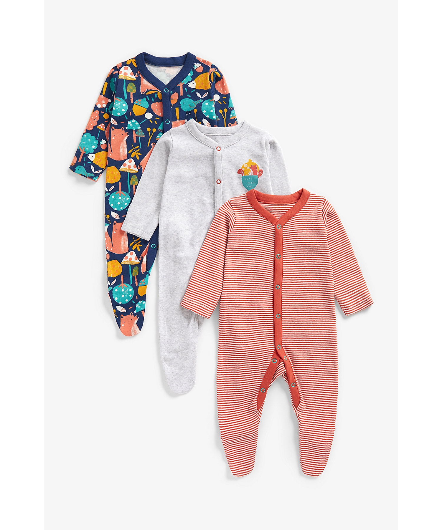 Mothercare | Boys Full Sleeves Sleepsuits -Pack of 3-Multicolor