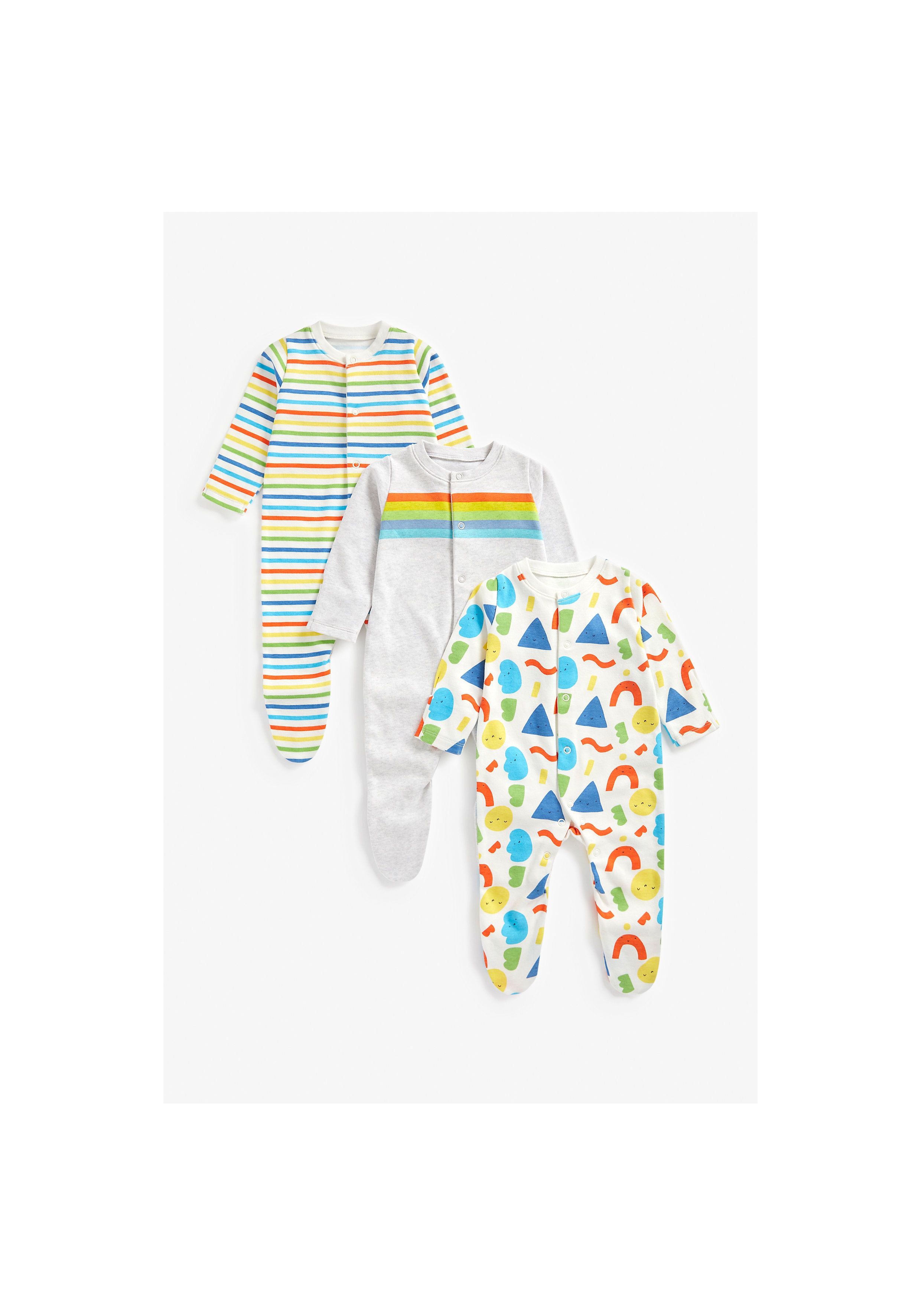 Mothercare | Unisex Full Sleeves Sleepsuit Rainbow Stripes - Pack Of 3 - Multicolor