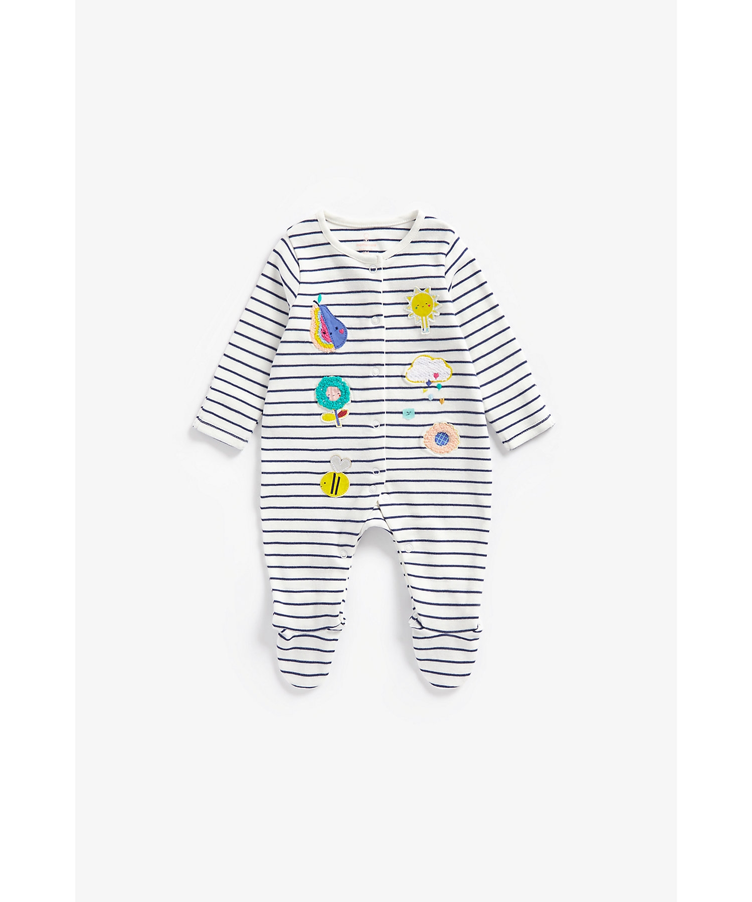Mothercare | Girls Full Sleeves Sleepsuit Striped-Multicolor