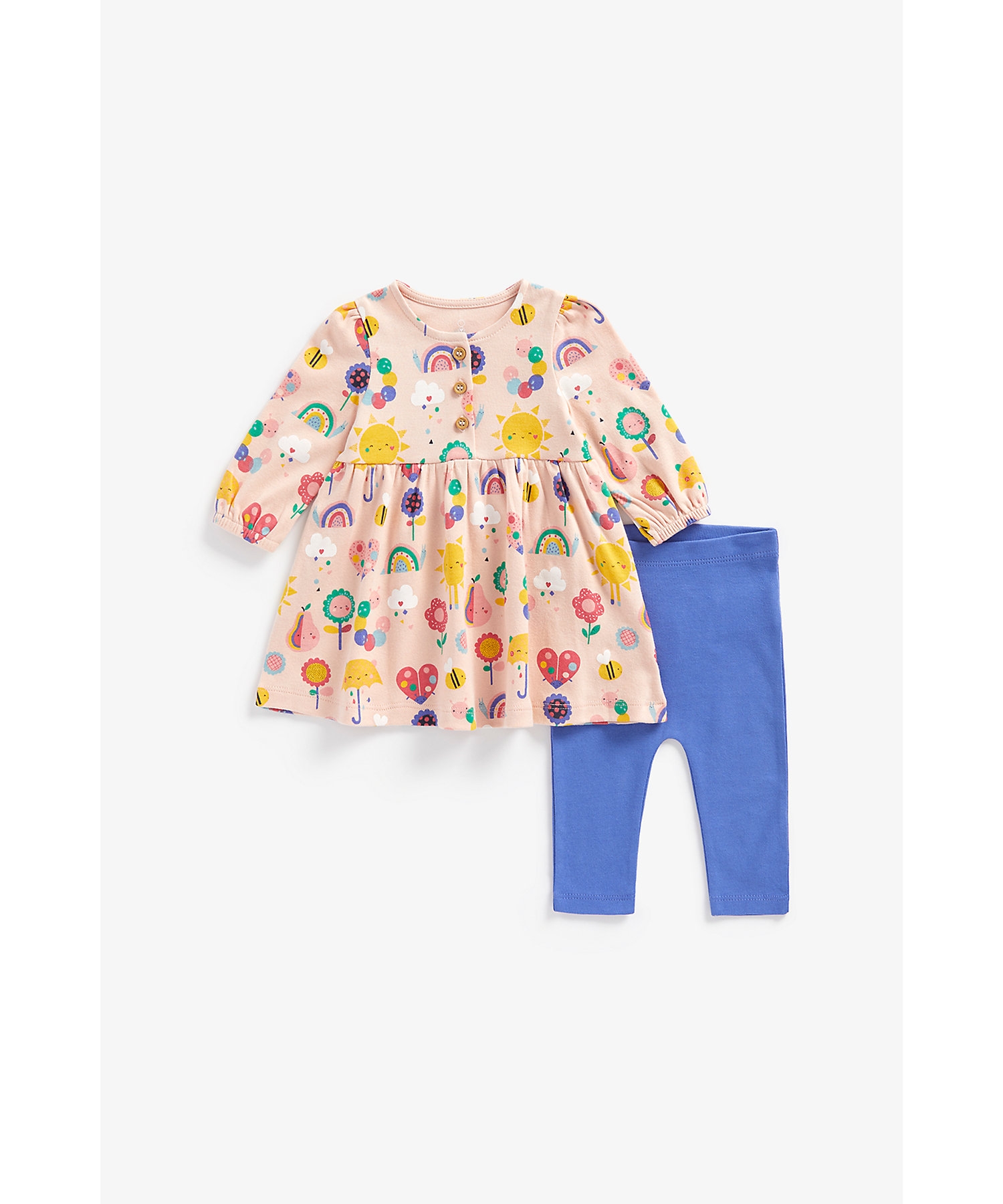 Mothercare | Girls Full Sleeves Dress With Leggings Floral Print-Multicolor
