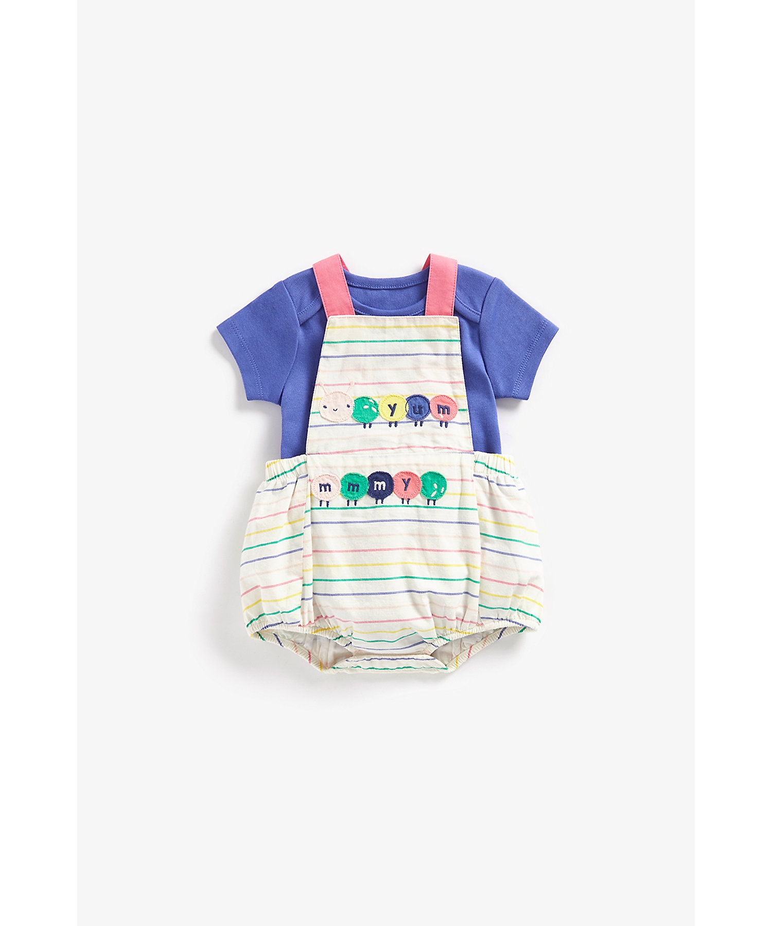 Mothercare | Girls Half Sleeves Dungaree Onesies Set Striped-Multicolor