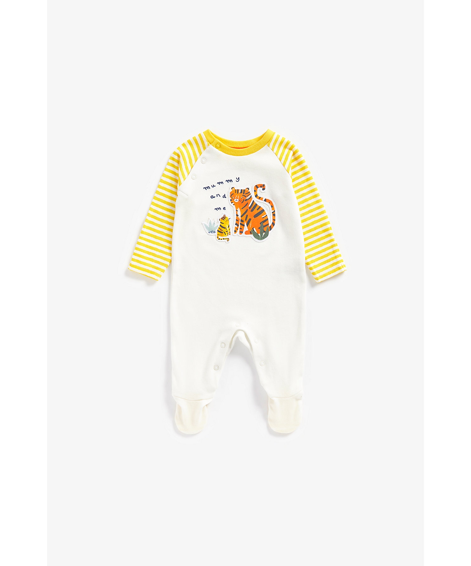 Mothercare | Boys Full Sleeves Sleepsuit Tiger Printed -White