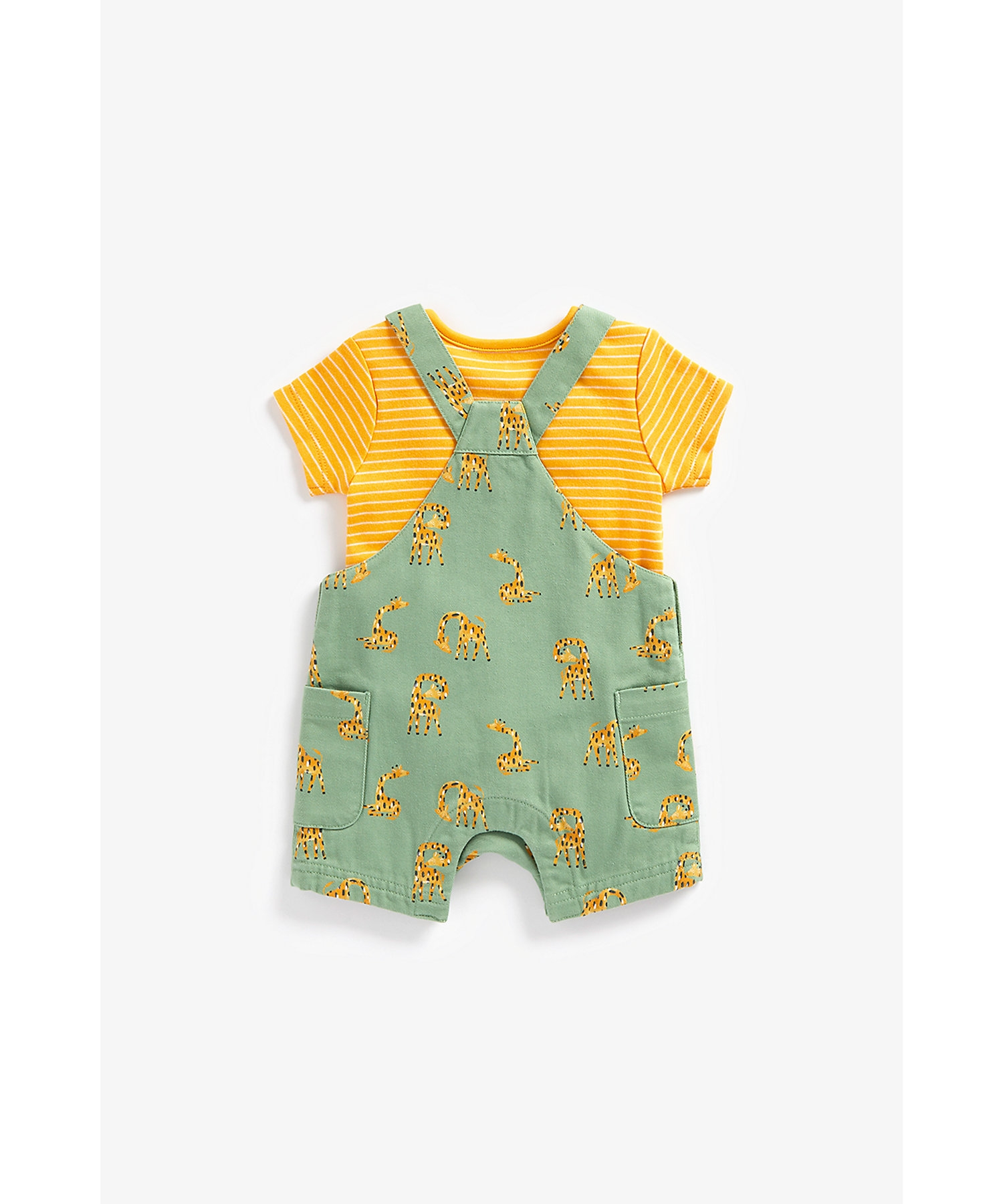 Mothercare | Boys Short Sleeves Dungaree Onesies Sets All Over Print-Multicolor 1