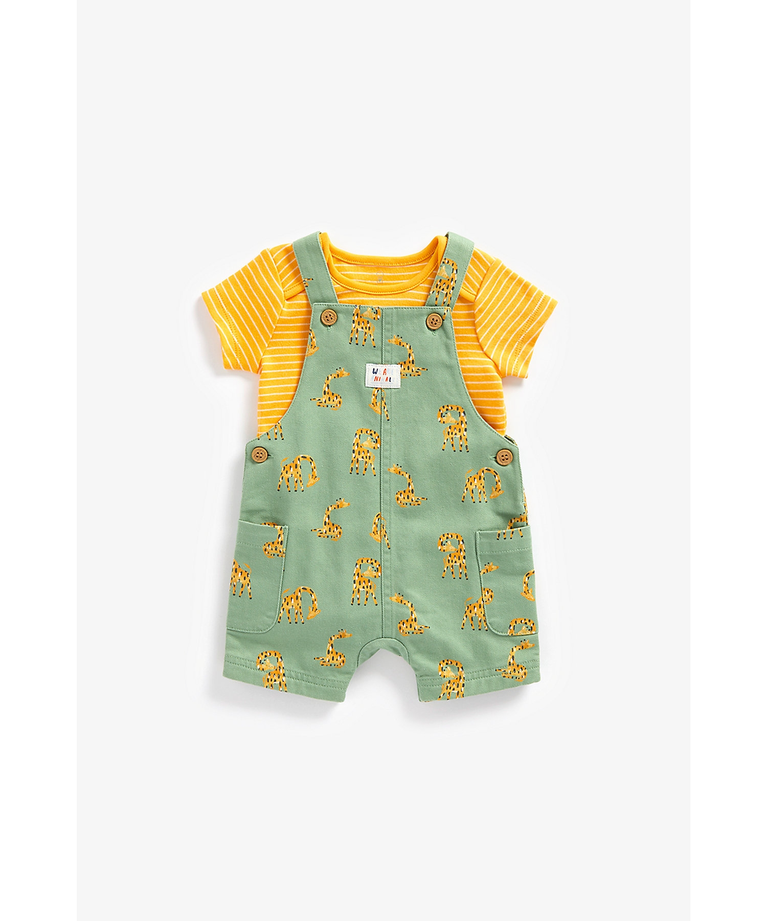 Mothercare | Boys Short Sleeves Dungaree Onesies Sets All Over Print-Multicolor