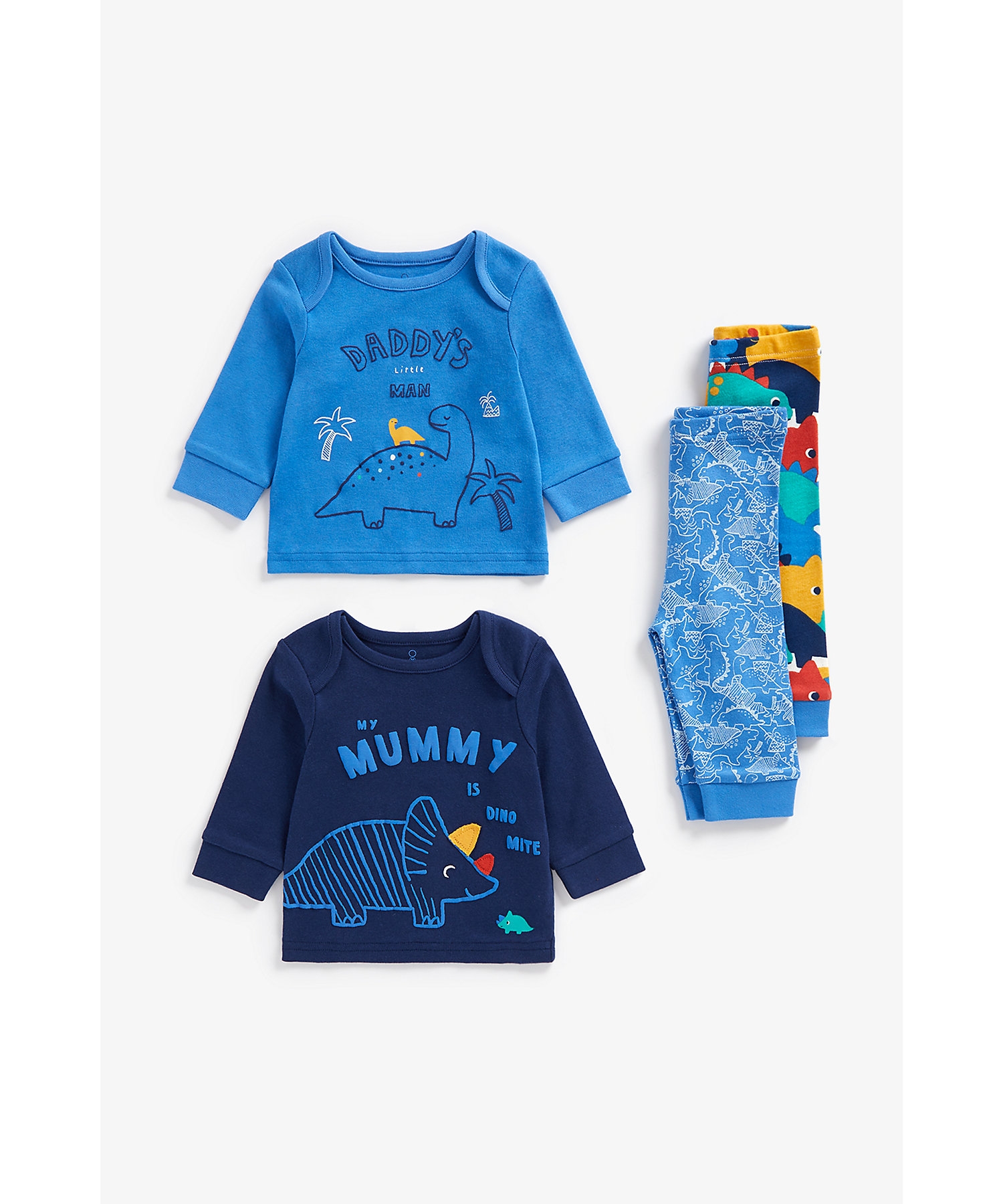 Boys Full Sleeves Pyjama Sets Dino Design-Pack of 2-Blue
