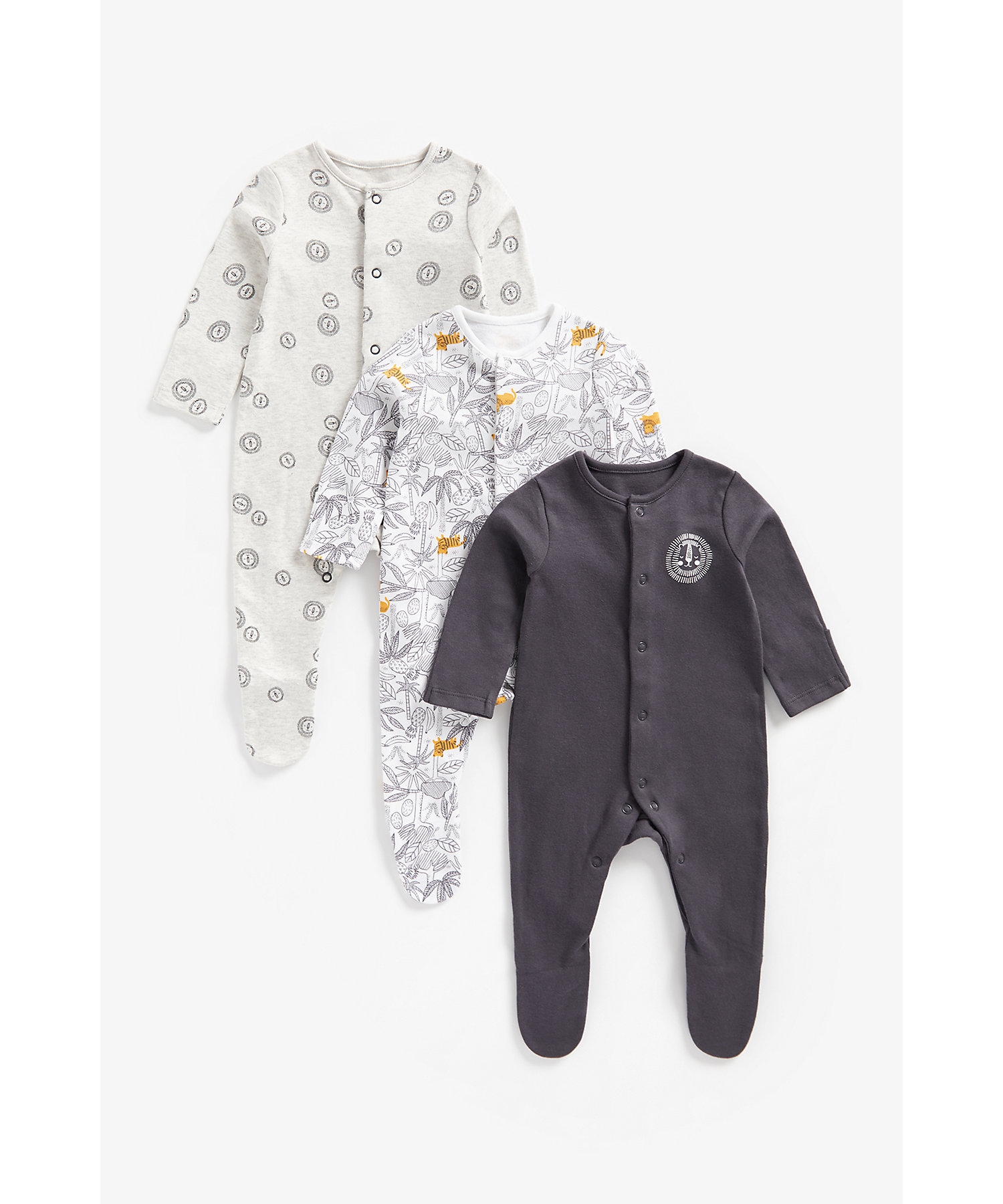 Mothercare | Boys Full Sleeves Sleepsuit Floral Printed -Pack of 3-Multicolor