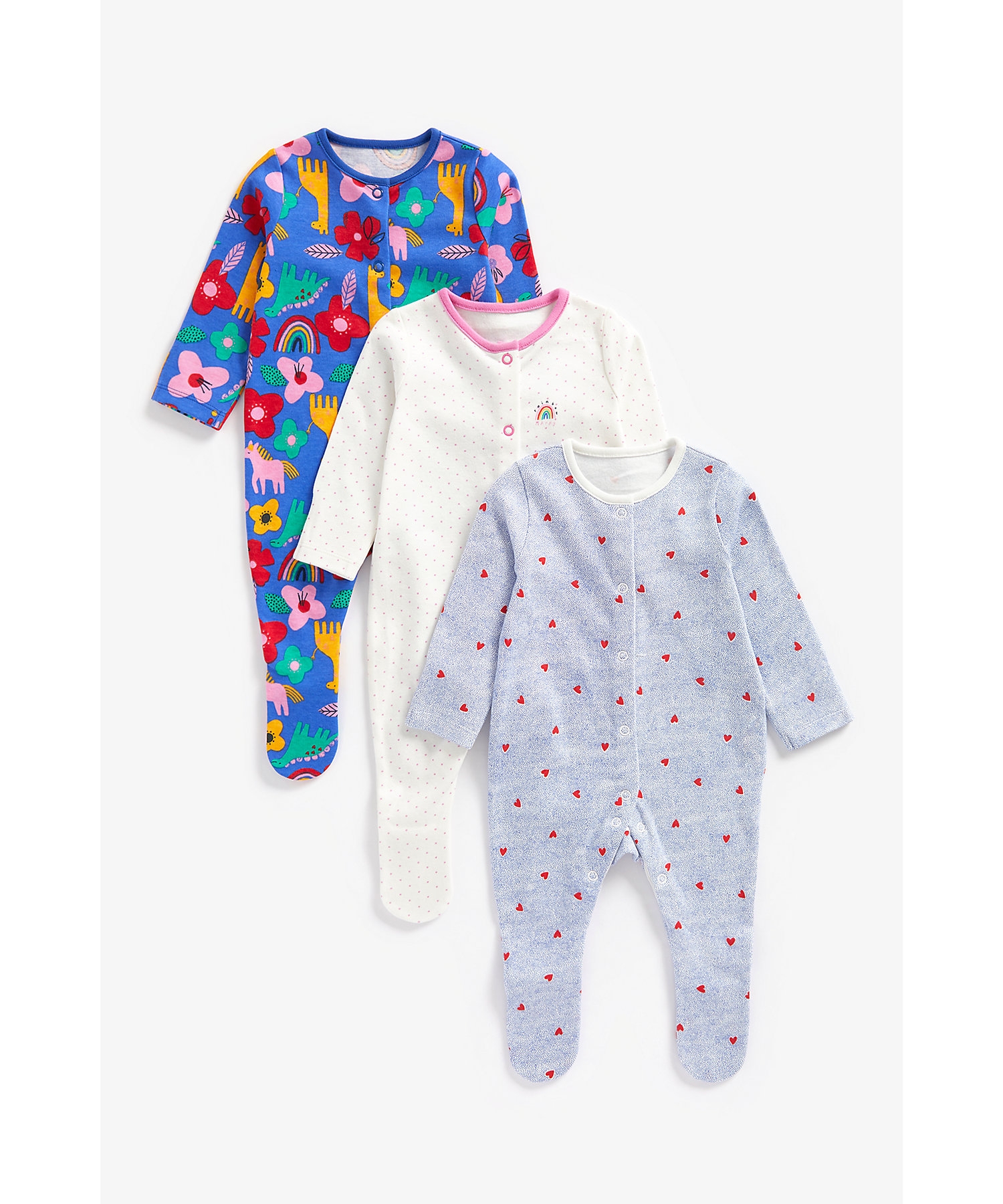 Mothercare | Girls Full Sleeves Sleepsuit Tiger Printed-Pack of 3-Multicolor
