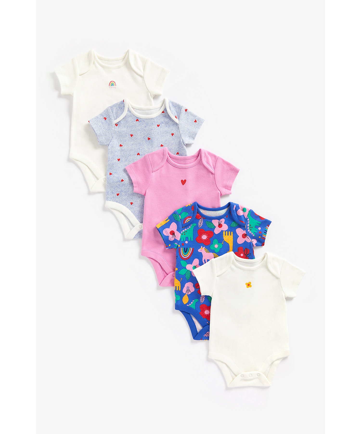 Mothercare | Girls Short Sleeves Bodysuits -Pack of 5-Multicolor