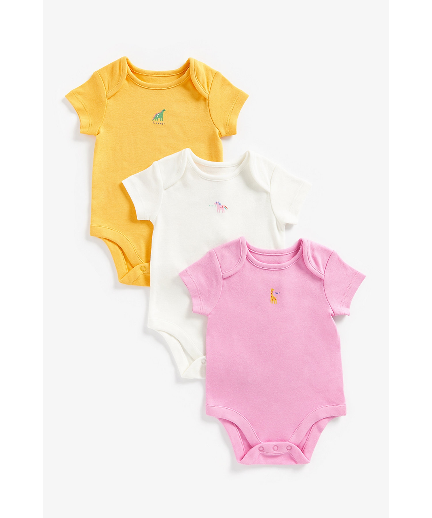 Mothercare | Girls Short Sleeves Bodysuits Animal Printed-Pack of 3-Multicolor