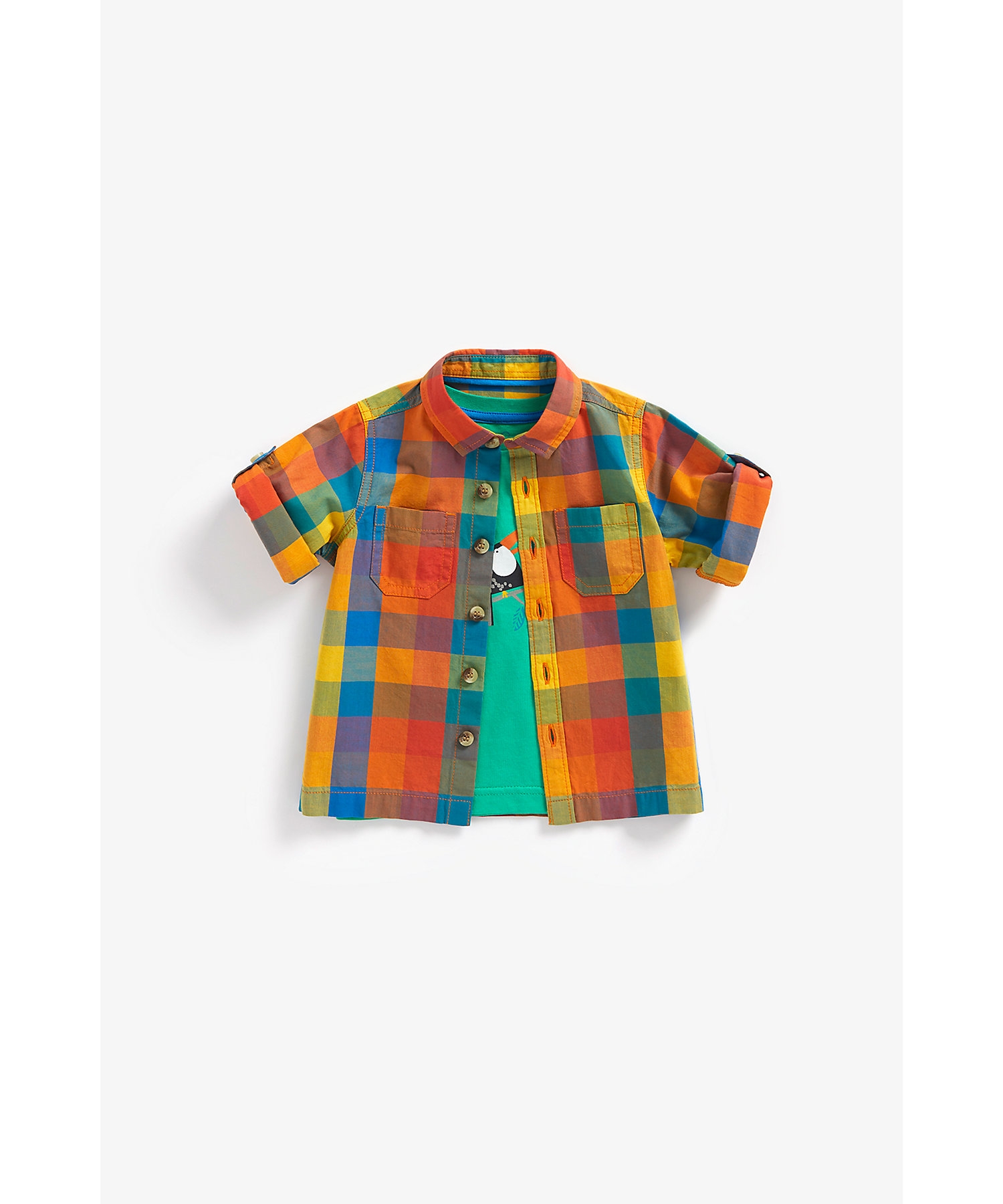 Boys Half Sleeves Shirt with T Shirt Checked-Multicolor