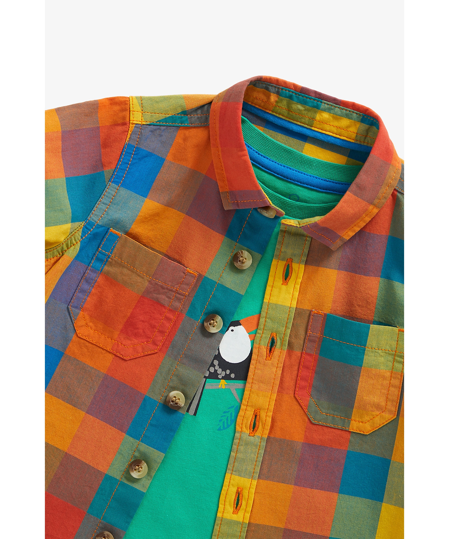 Boys Half Sleeves Shirt with T Shirt Checked-Multicolor