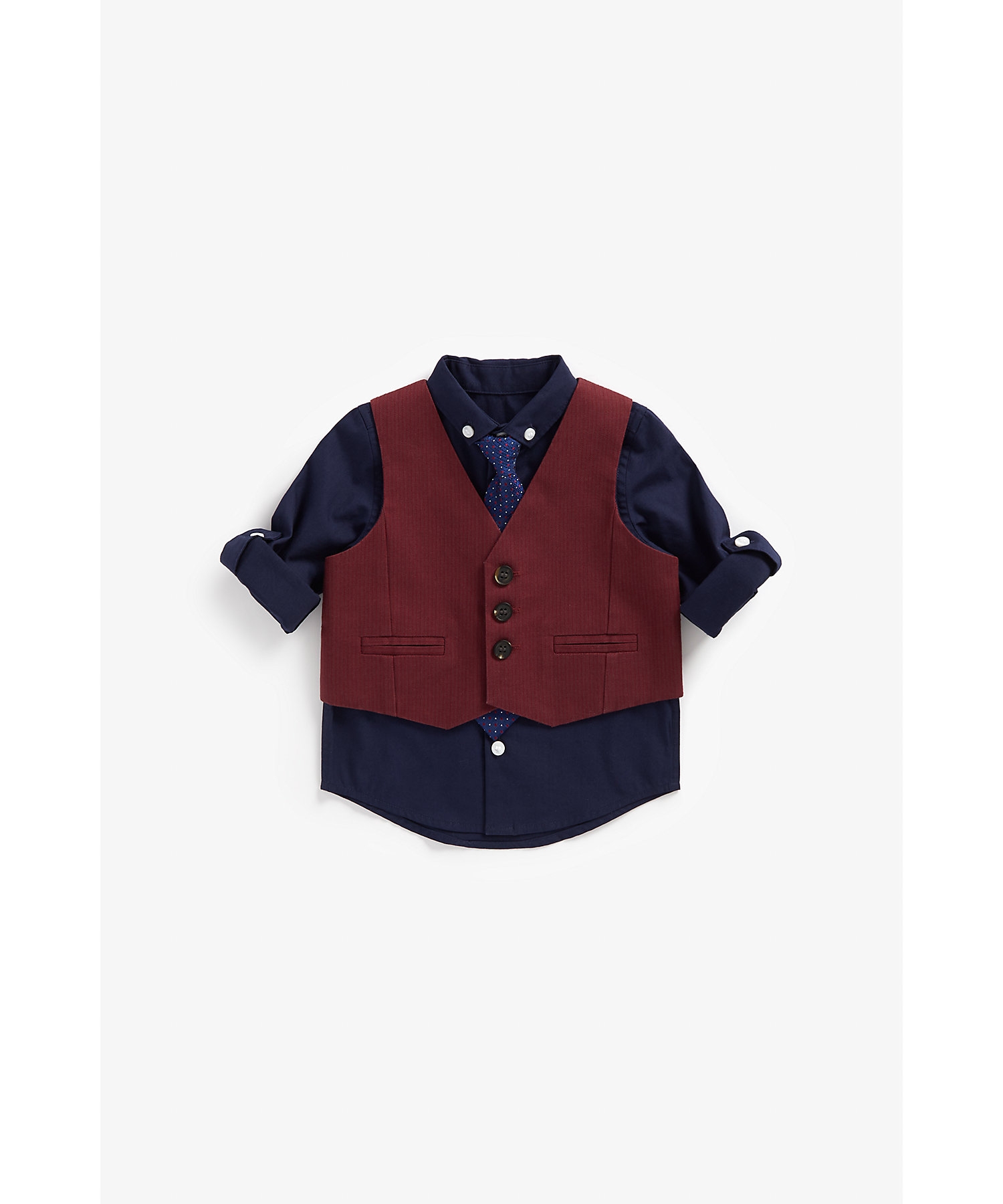 Mothercare | Boys Full Sleeves Shirt With Waistcoat And Bow -Multicolor