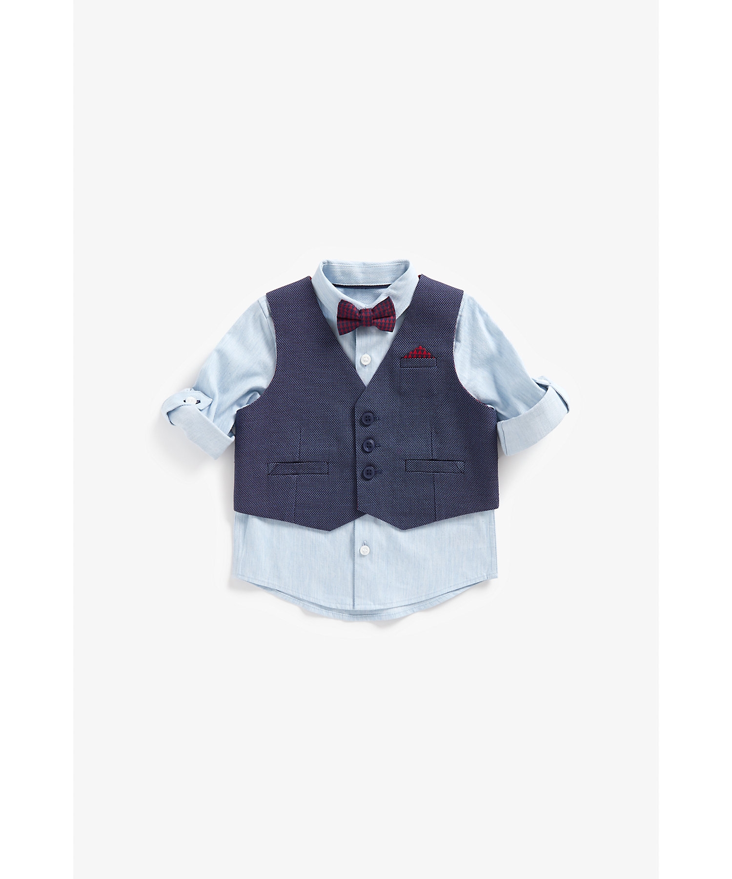 Mothercare | Boys Full Sleeves Shirt With Waistcoat And Bow -Multicolor