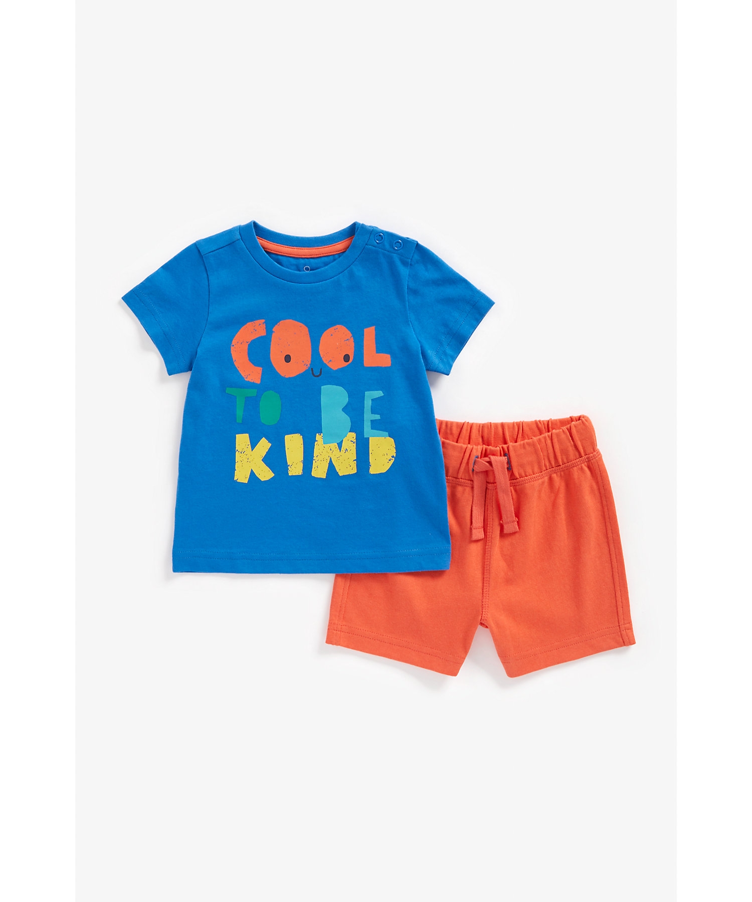 Mothercare | Boys Half Sleeves Shorts T-Shirt Set Slogan Print-Multicolor