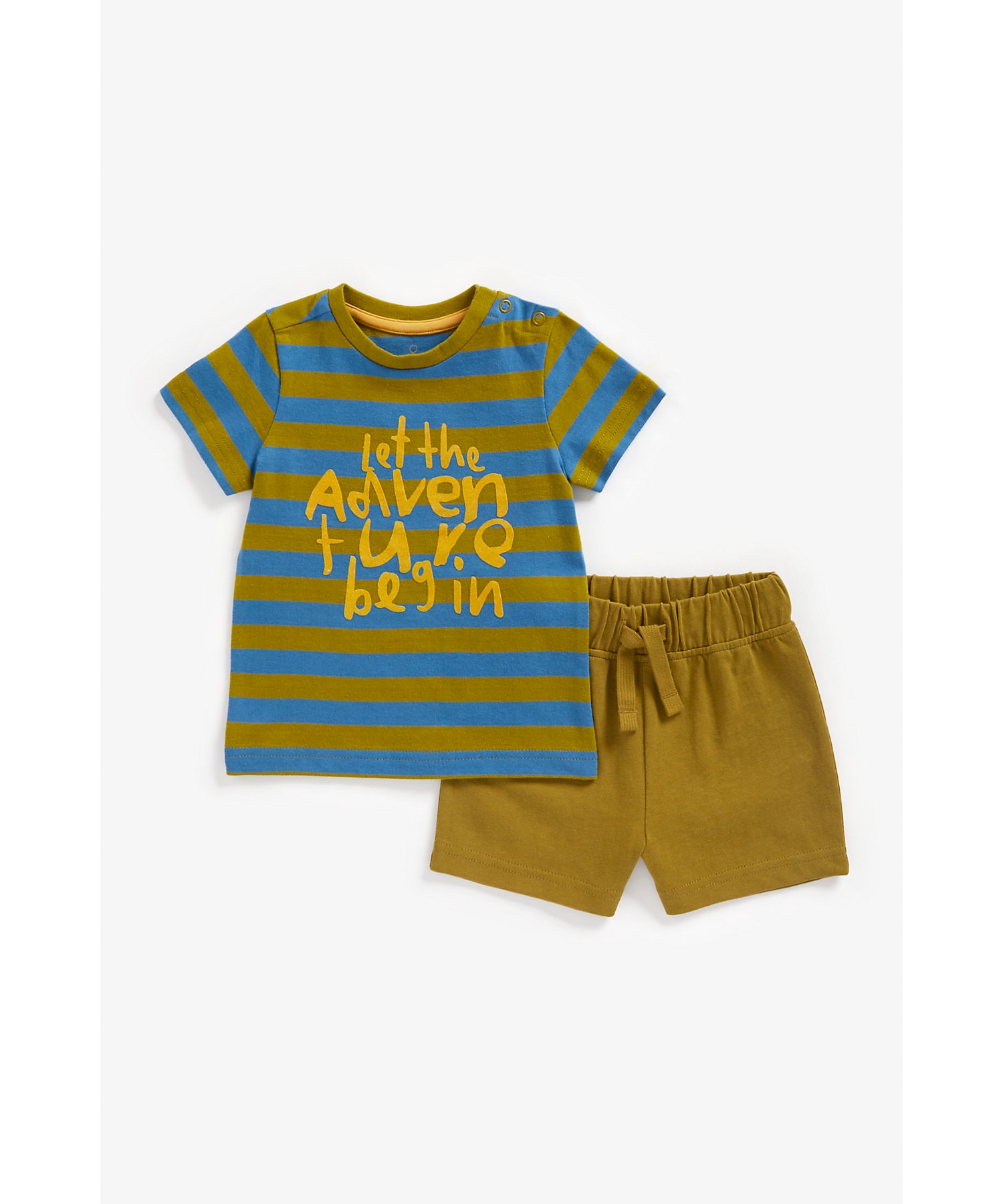 Mothercare | Boys Half Sleeves Shorts T-Shirt Set Striped Slogan Print-Multicolor
