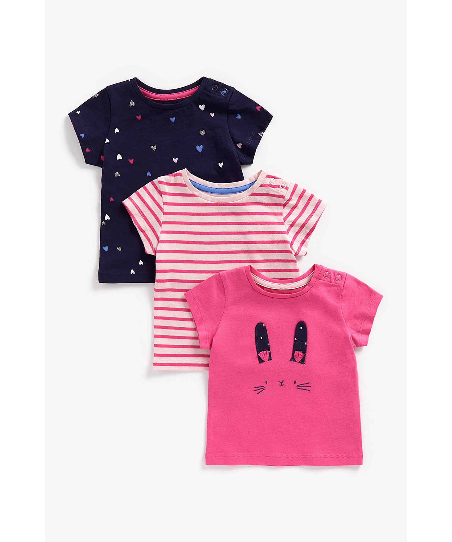 Mothercare | Girls Short Sleeves T-Shirt -Pack of 3-Multicolor