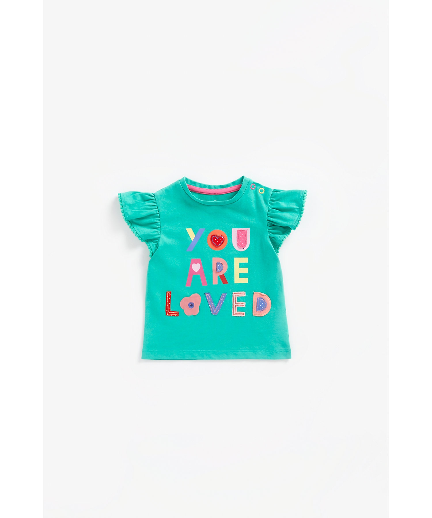 Mothercare | Girls Short Sleeves Top You Are Loved Slogan-Green