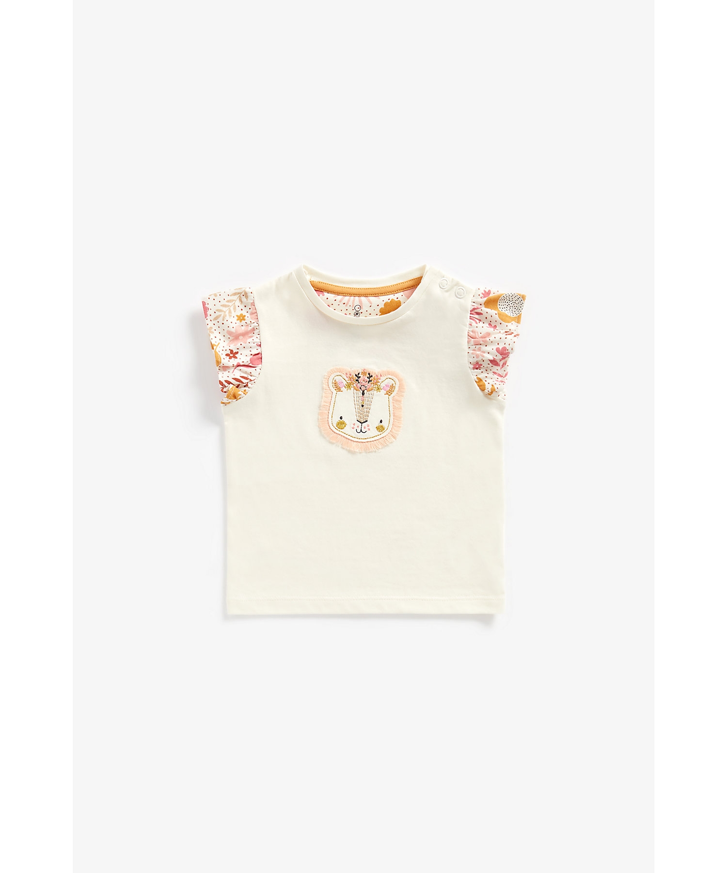 Mothercare | Girls Half Sleeves Tops Lion Embroidery-Cream